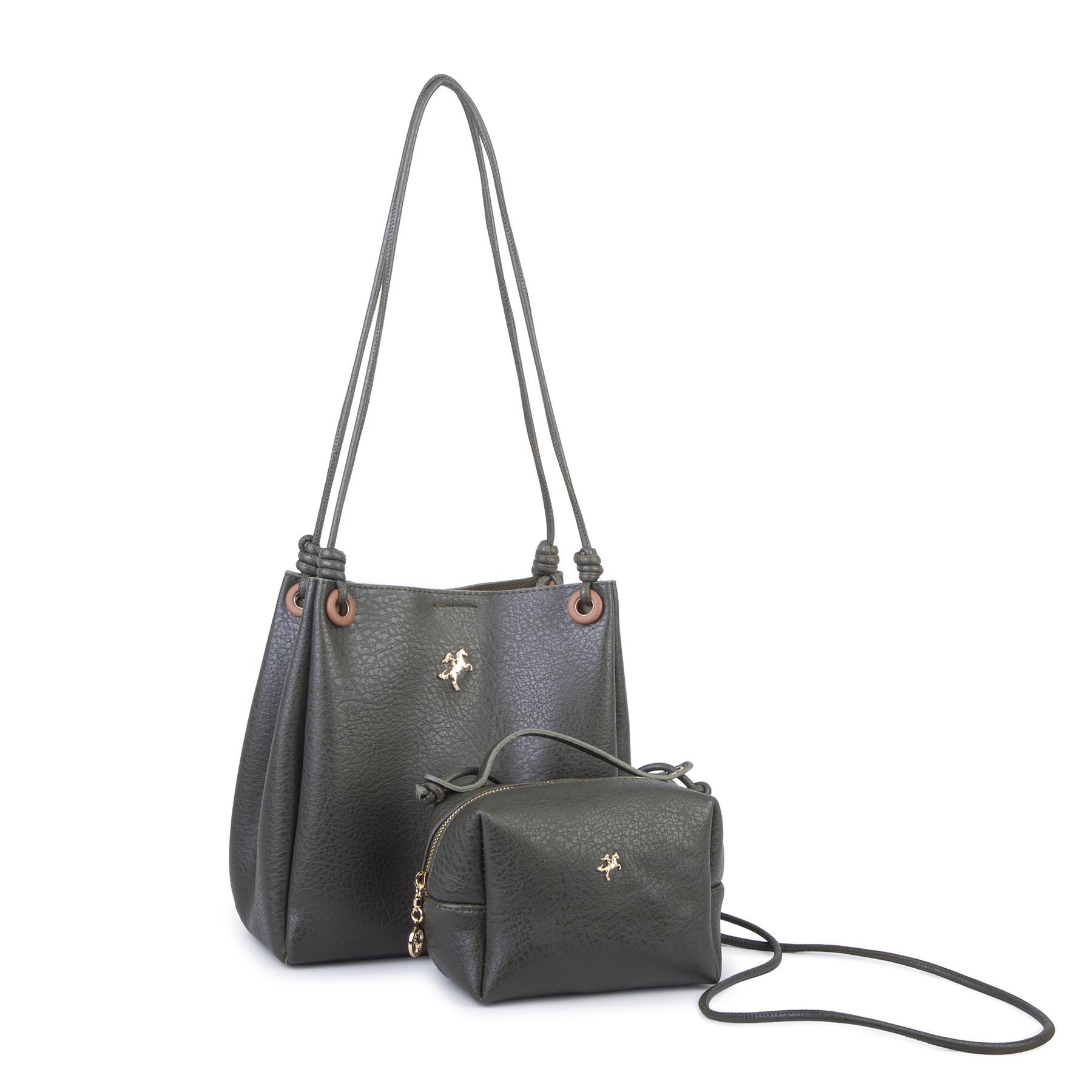 Nas Bag Kadın 2 li Set Omuz ve Çapraz Çanta Haki Taba Victoria