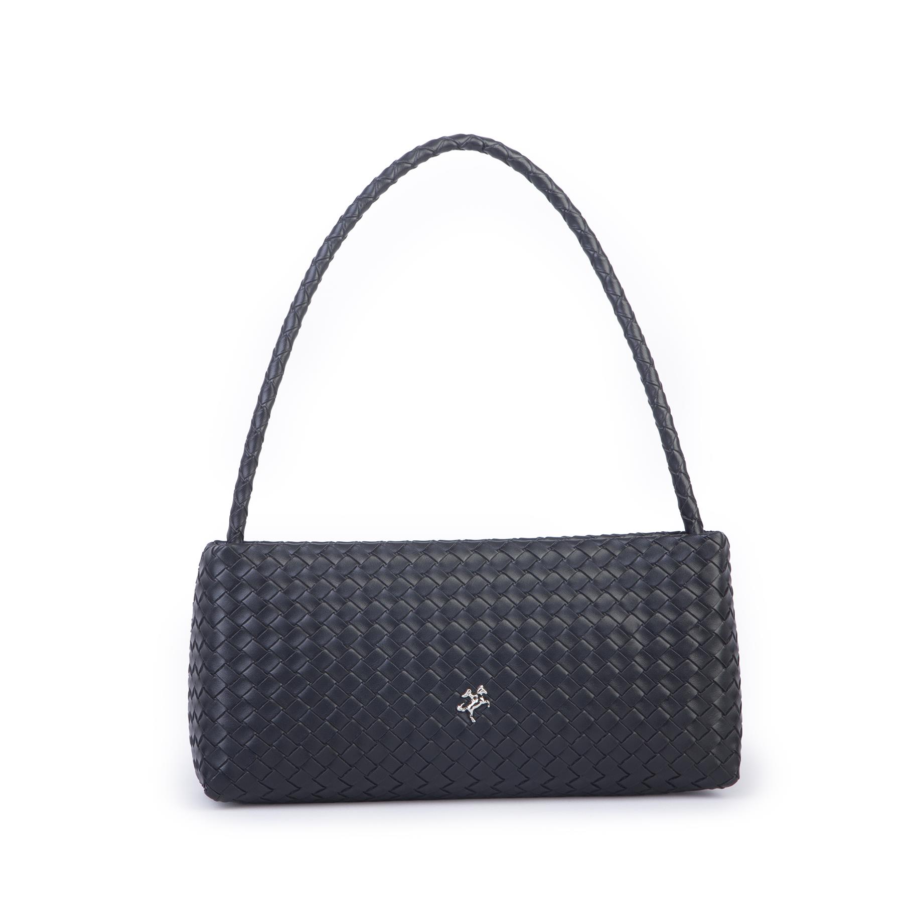 Nas Bag Kadın Basic Baget Omuz ve Çapraz Çanta Siyah Örgülü (27x12 cm )