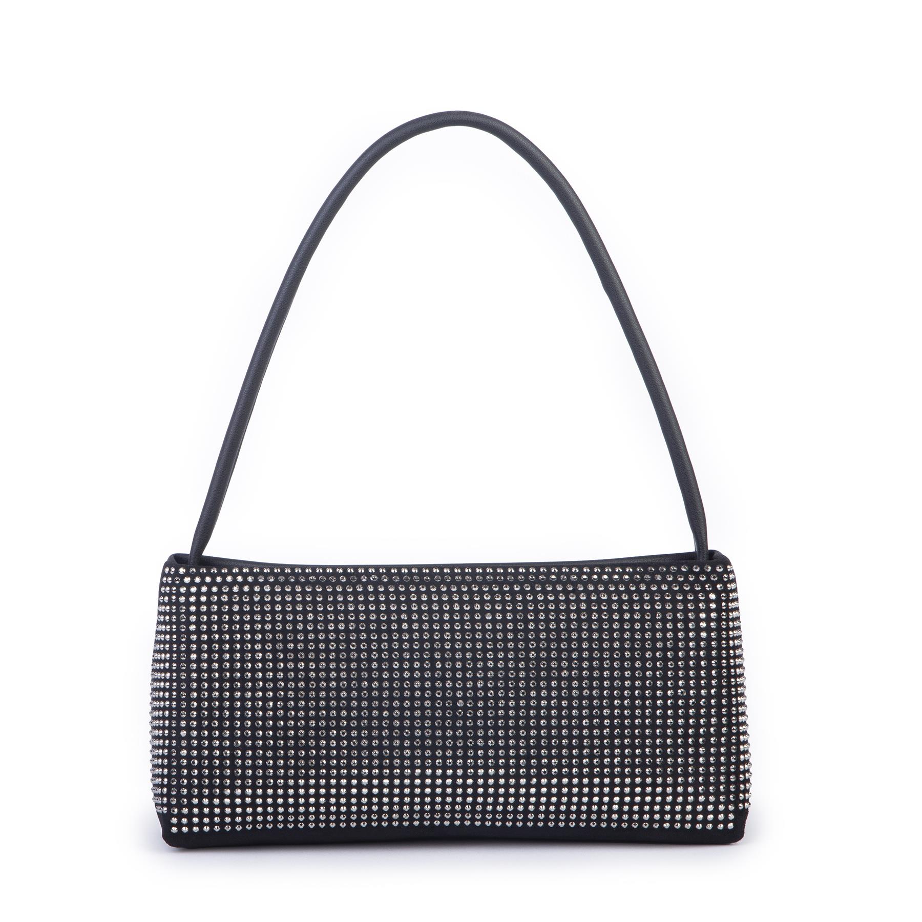 Nas Bag Kadın Basic Baget Omuz ve Çapraz Çanta Siyah Gümüş Taşlı (27x12 cm )
