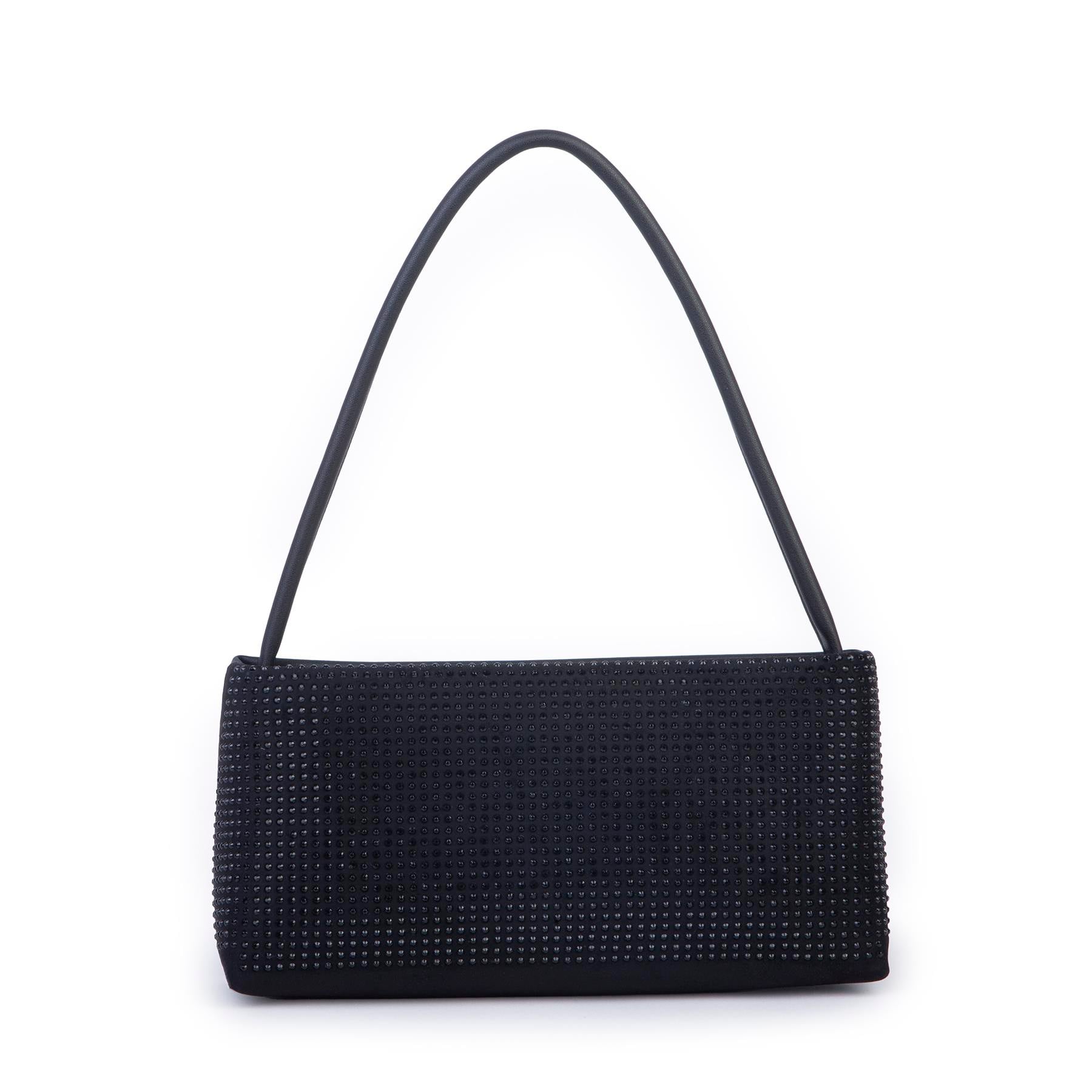 Nas Bag Kadın Basic Baget Omuz ve Çapraz Çanta Siyah Taşlı (27x12 cm )