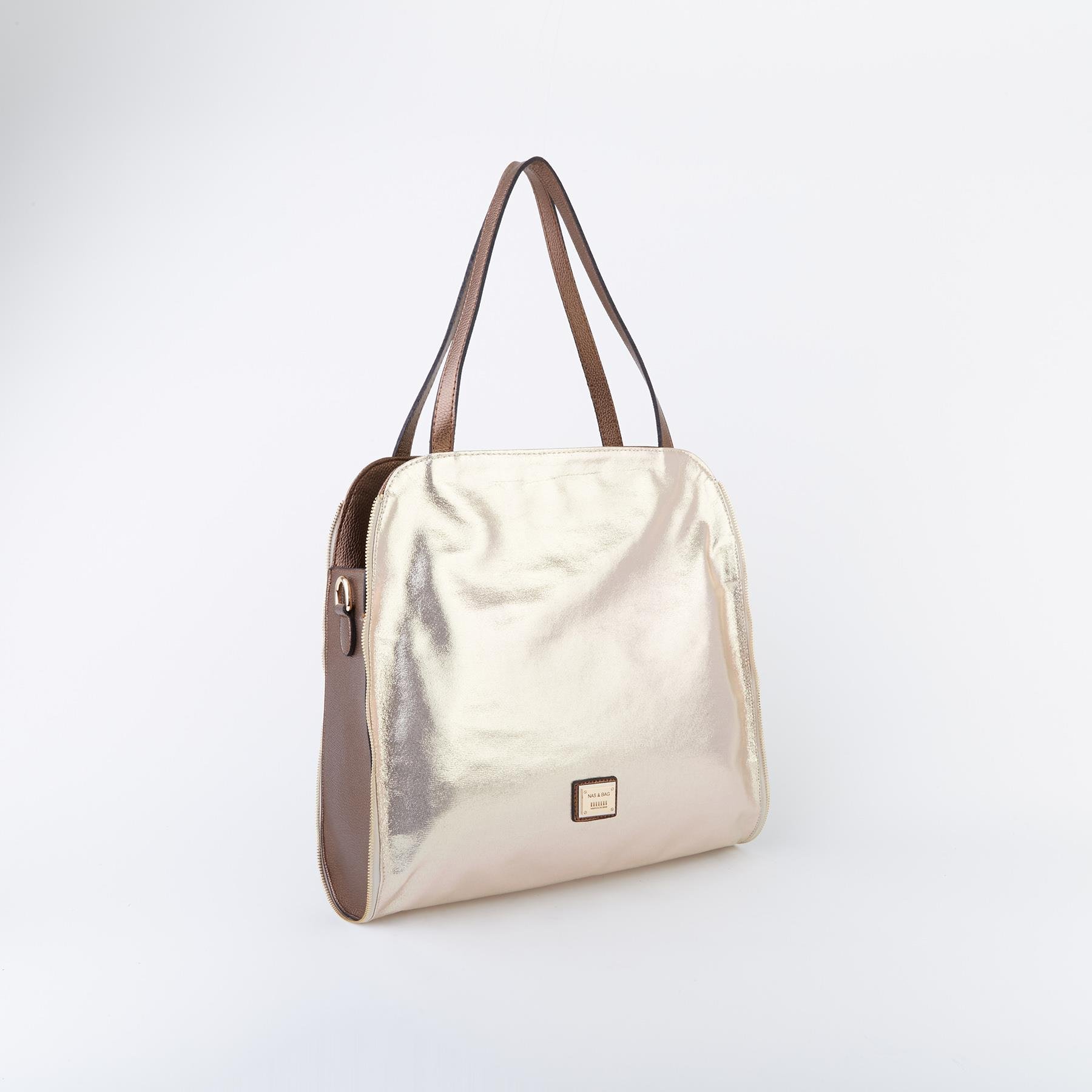 Nas Bag Kadın Büyük Boy Omuz Çantası Altın Simli 