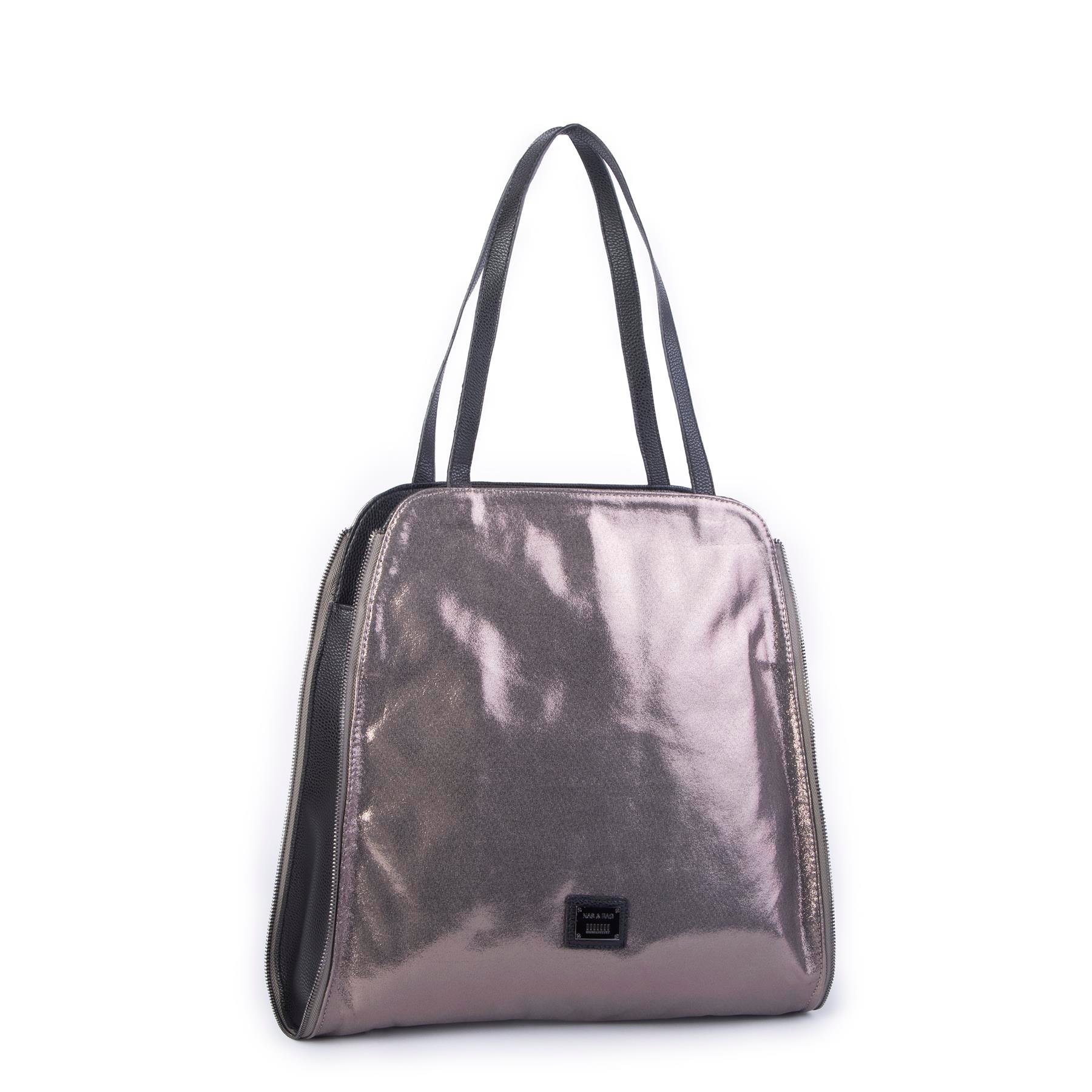 Nas Bag Kadın Büyük Boy Omuz Çantası Gri Siyah Simli