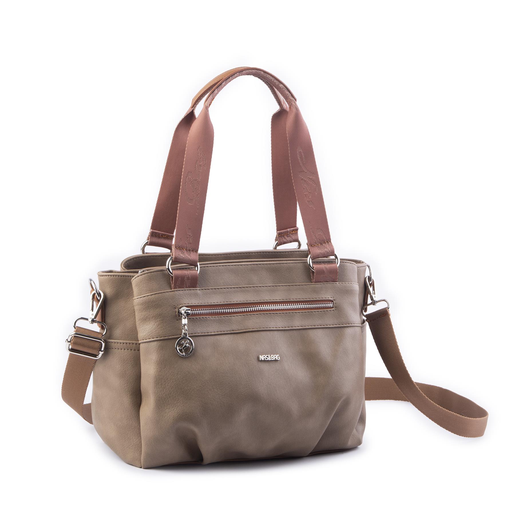 Nas Bag Kadın Çanta Omuz El ve Çapraz Çanta Çok Gözlü Vizon Taba King (en:37 cm ; boy:24 cm )
