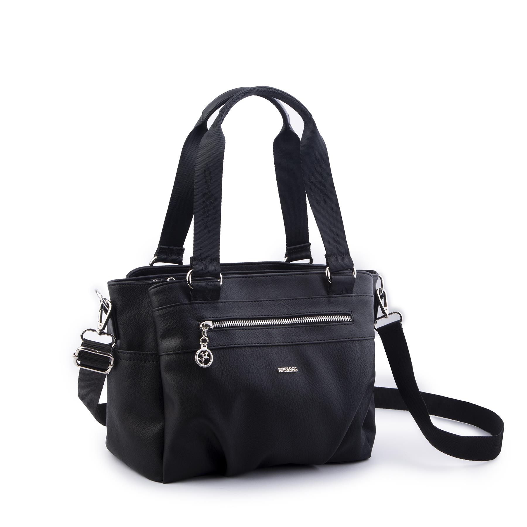 Nas Bag Kadın Çanta Omuz El ve Çapraz Çanta Çok Gözlü Siyah King  (en:37 cm ; boy:24 cm )