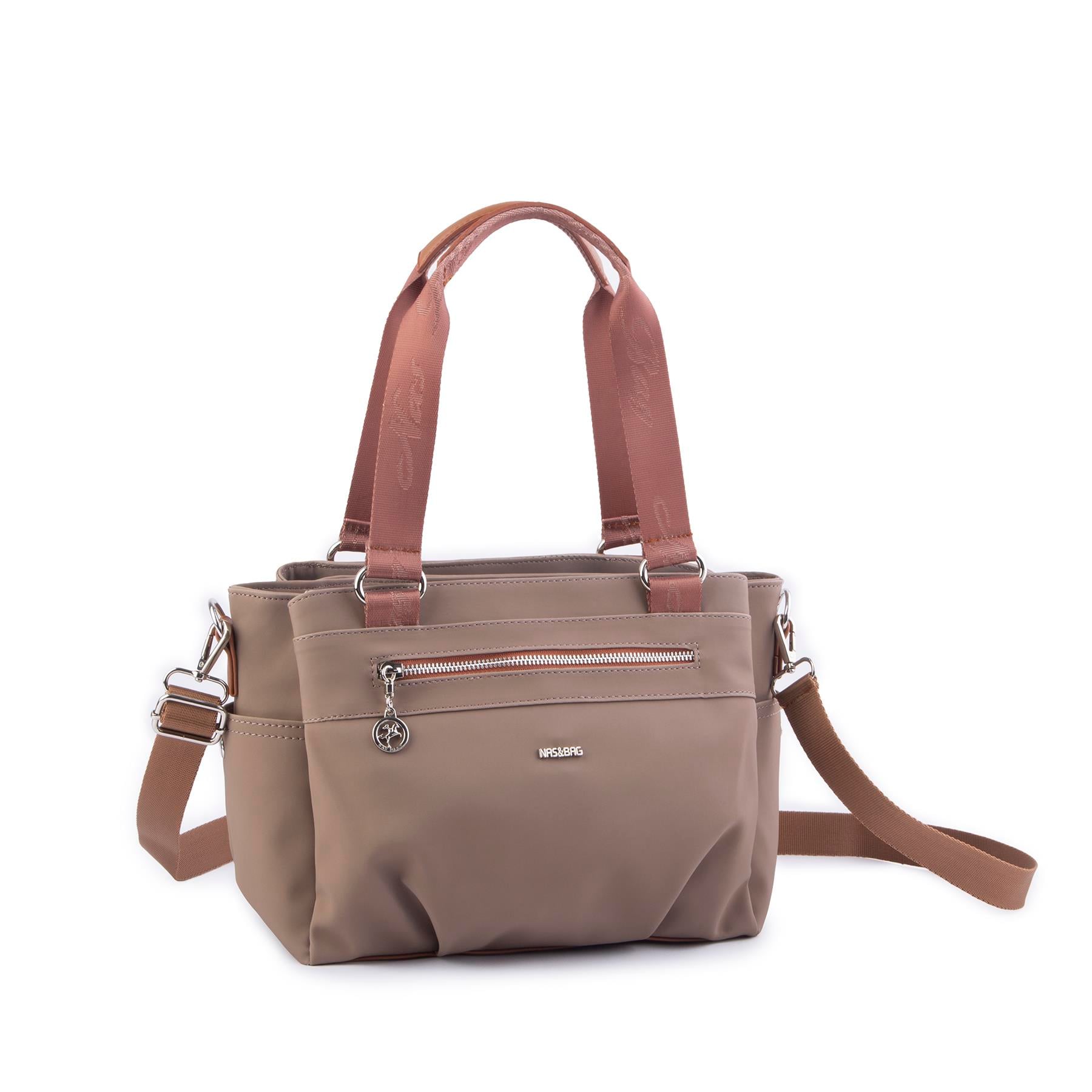 Nas Bag Kadın Çanta Omuz El ve Çapraz Çanta Çok Gözlü Vizon  Taba Buzzy  (en:37 cm ; boy:24 cm )