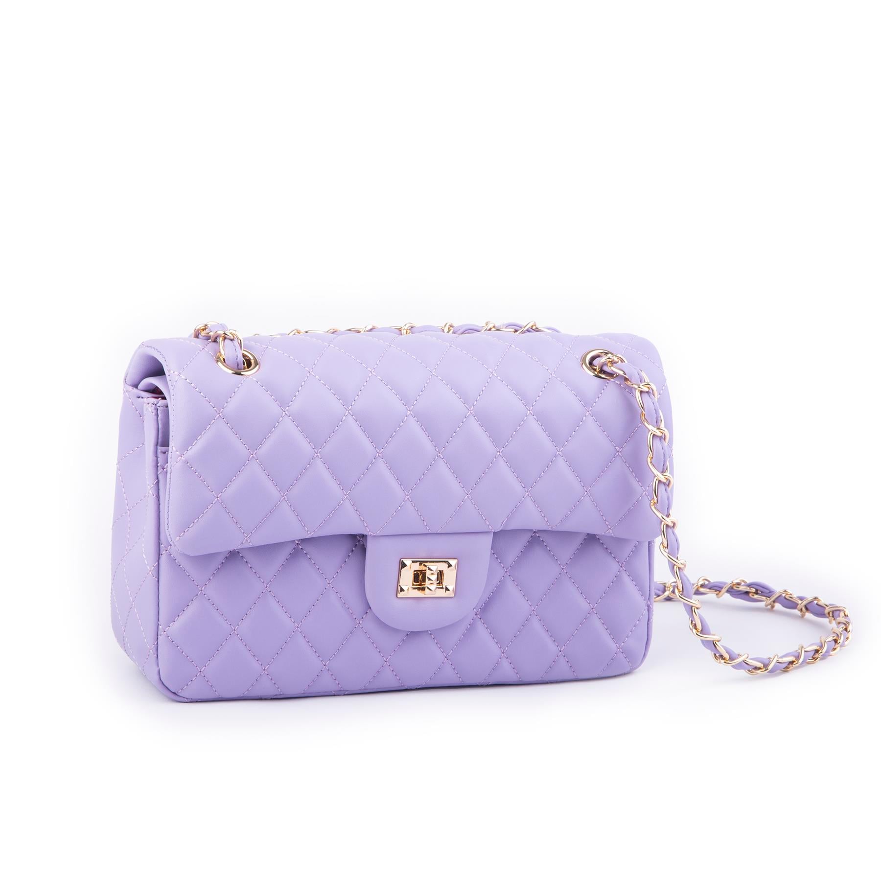 Nas Bag Kadın Çapraz Çanta Büyük Boy Zincirli Kapitone Lila  Nova (en:26 ; boy:16 cm ) 
