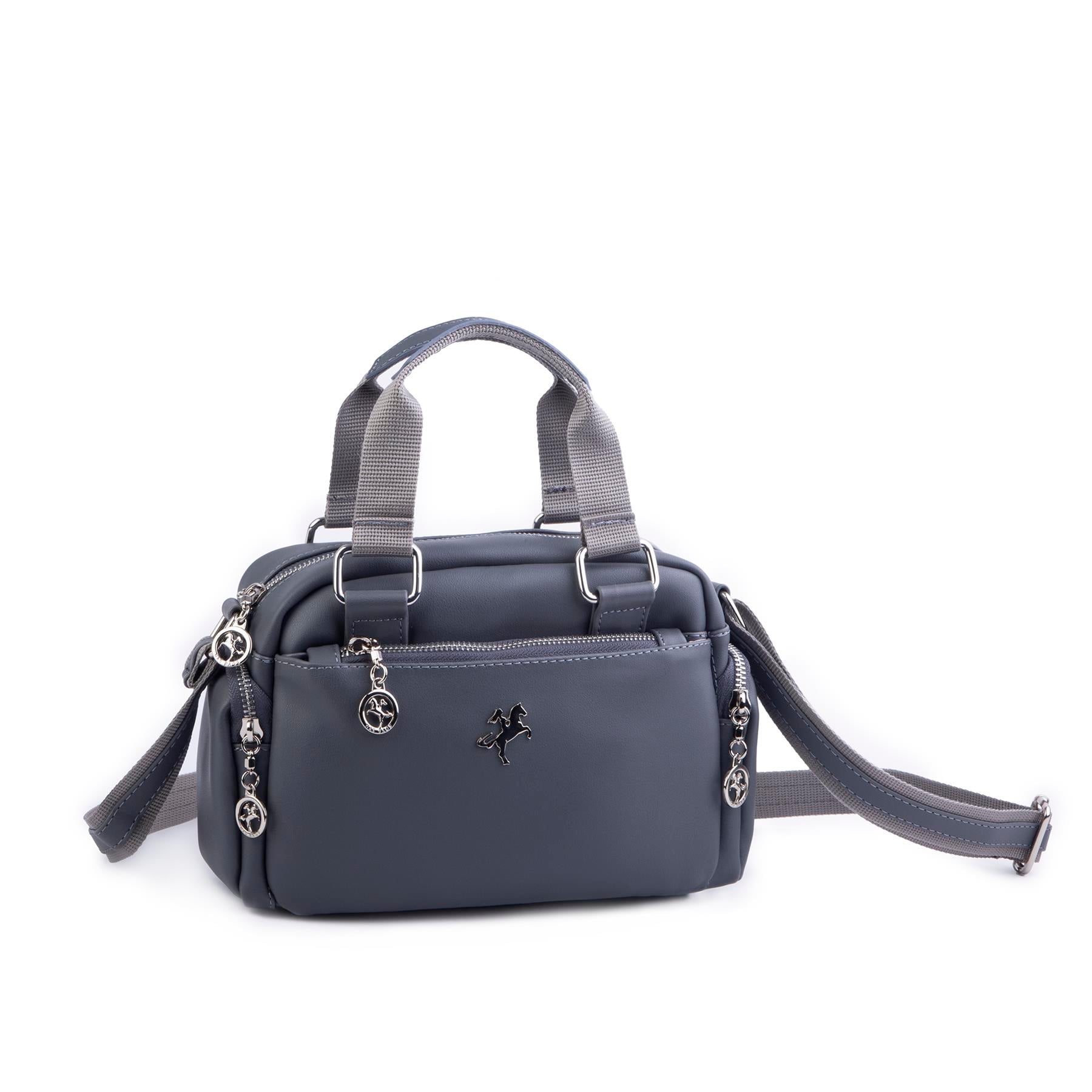 Nas Bag Kadın Çapraz Çanta Çok Gözlü  Gri Dona  ( 26x17 cm)