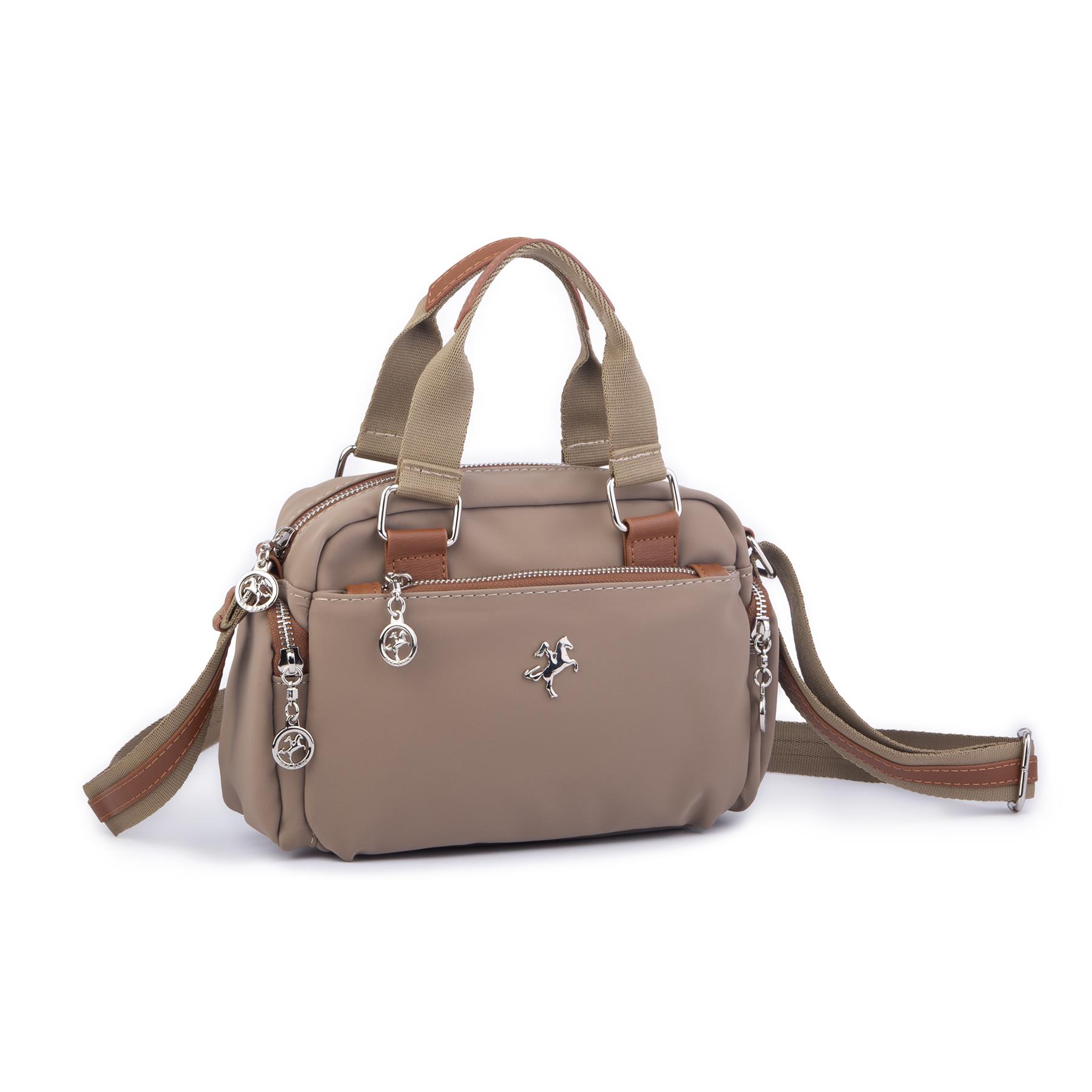 Nas Bag Kadın Çapraz Çanta Çok Gözlü  Vizon Taba Buzzy ( 26x17 cm)