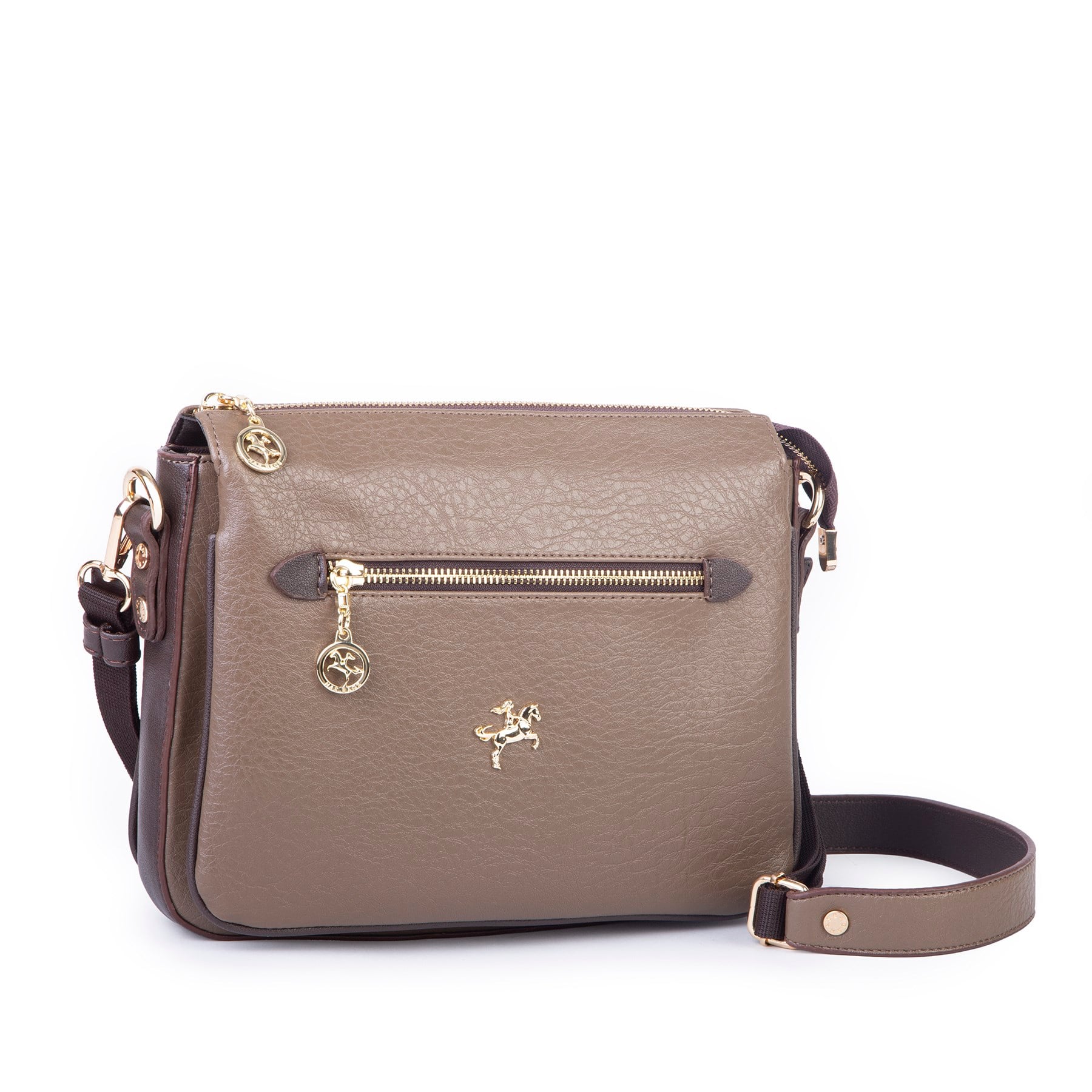 Nas Bag Kadın Çapraz Çanta Kalın Ayarlanabilir Askılı Çanta  (En: 26 cm,  Boy: 22 cm ) Vizon Kahve Victoria