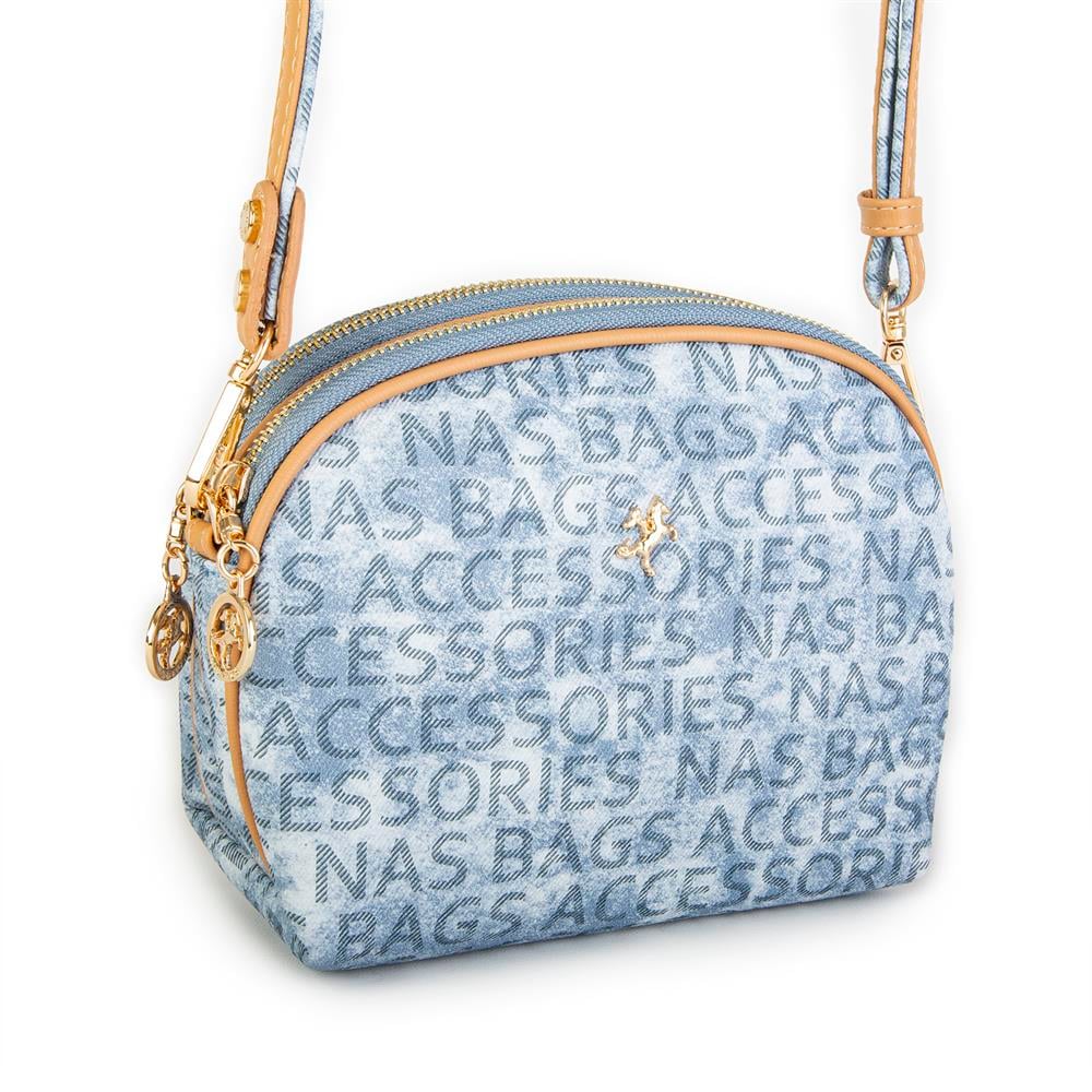 Nas Bag Kadın Çapraz Çanta Kot Camel Yazılı