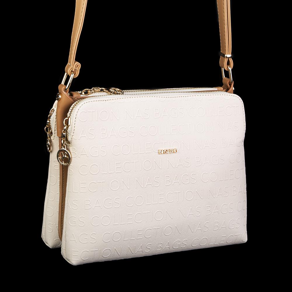 Nas Bag Kadın Çapraz Çanta Krem Camel Gofraj