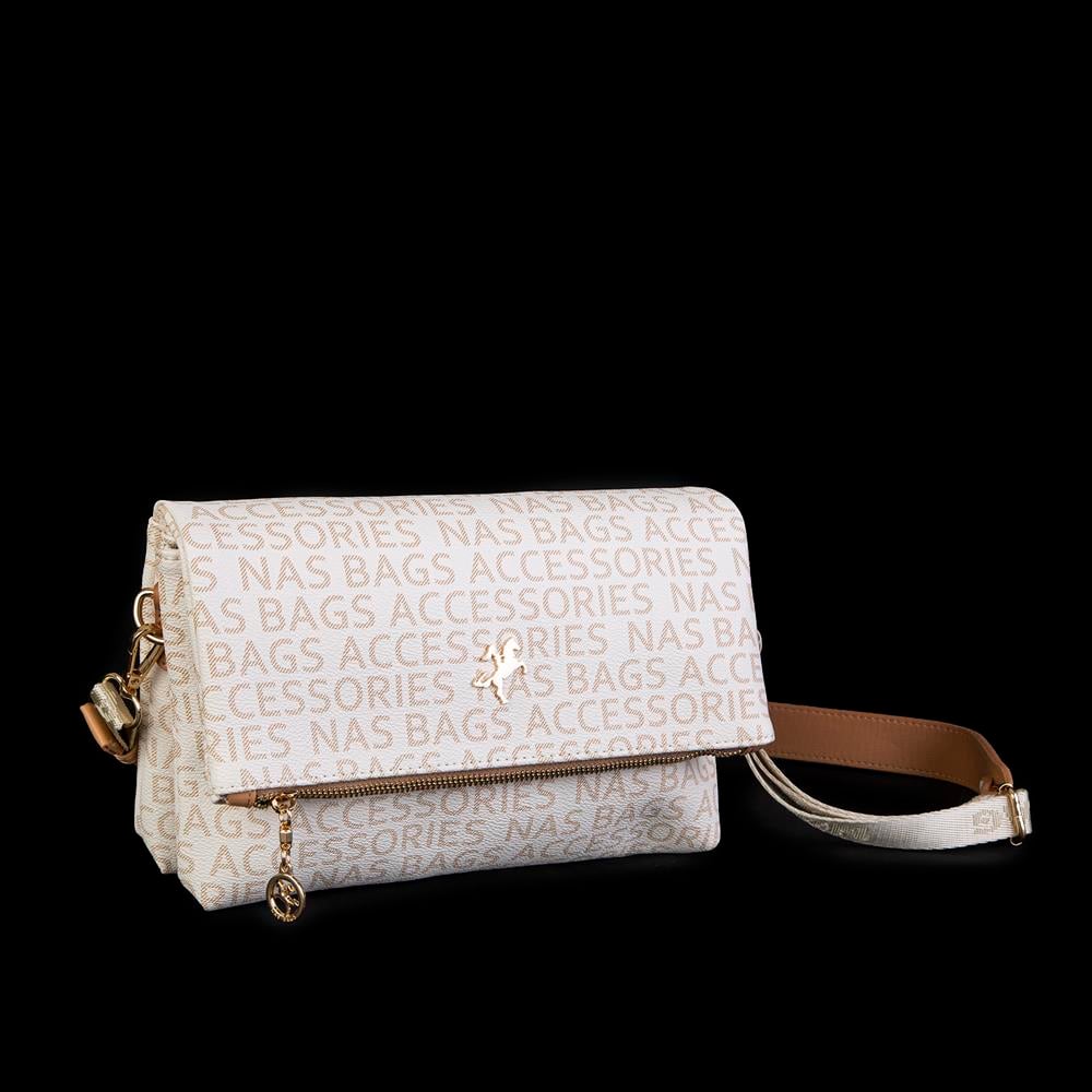 Nas Bag Kadın Çapraz Çanta Krem Camel Yazılı