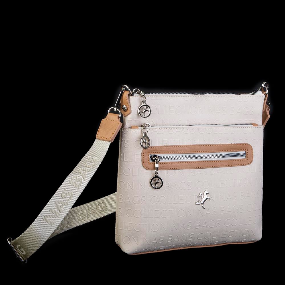 Nas Bag Kadın Çapraz Çanta Krem Camel Gofraj 