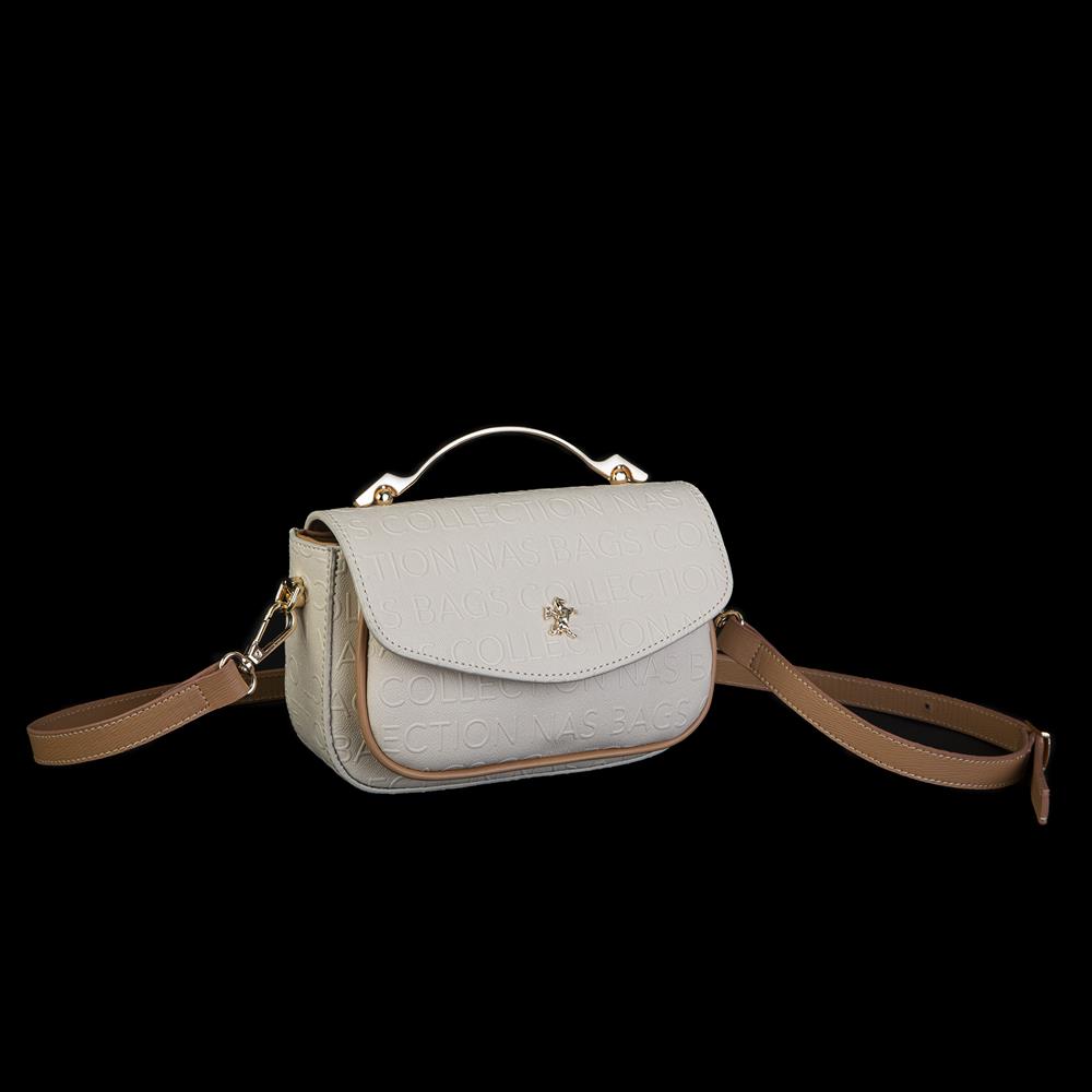 Nas Bag Kadın Çapraz Çanta Krem Camel Gofraj