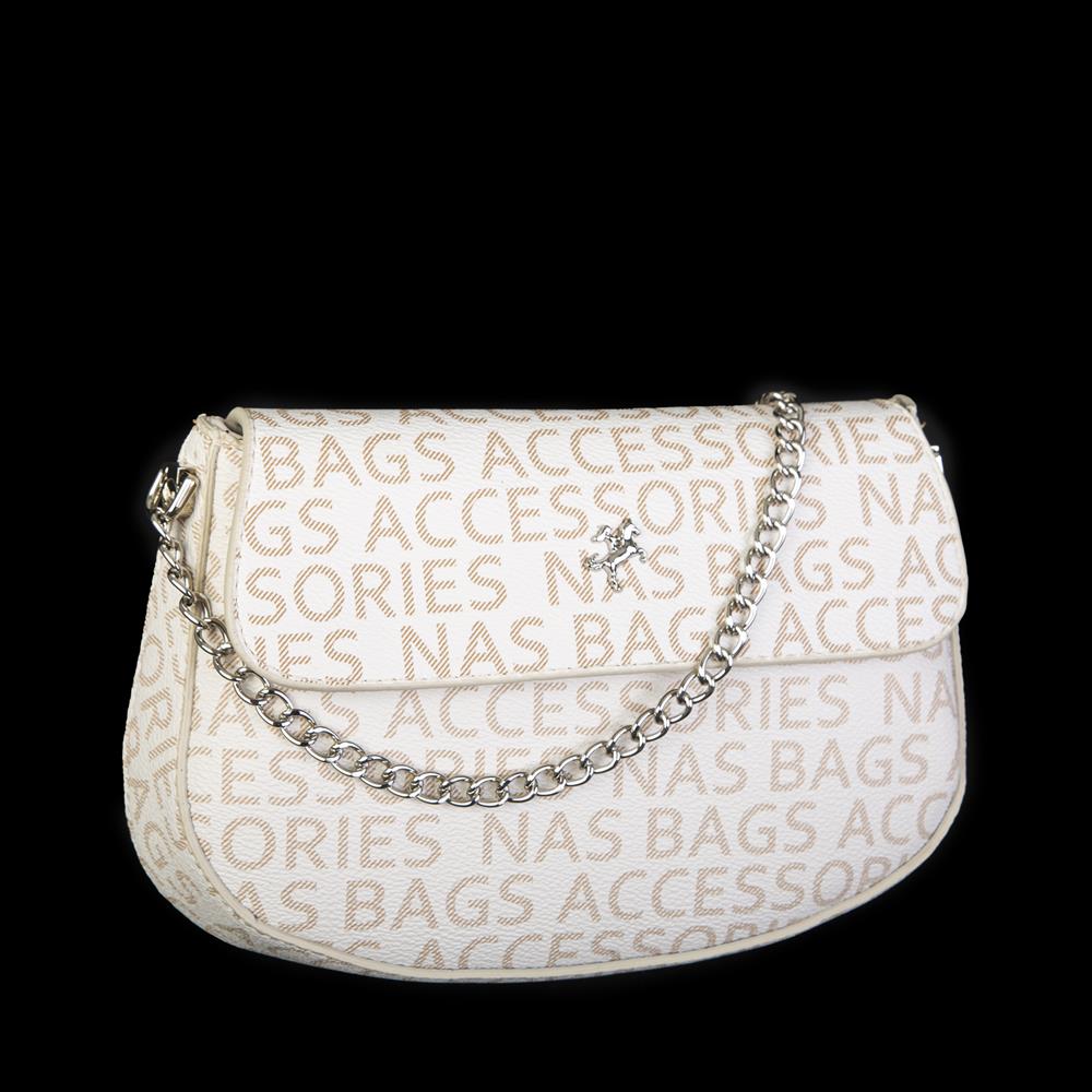 Nas Bag Kadın Çapraz Çanta Krem Yazılı