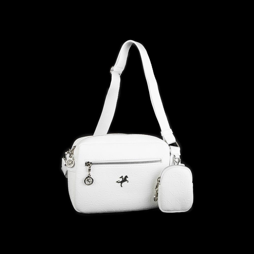 Nas Bag Kadın Çapraz Çanta Mini Cüzdanlı Ayarlanabilir Askılı Beyaz  Gofraj