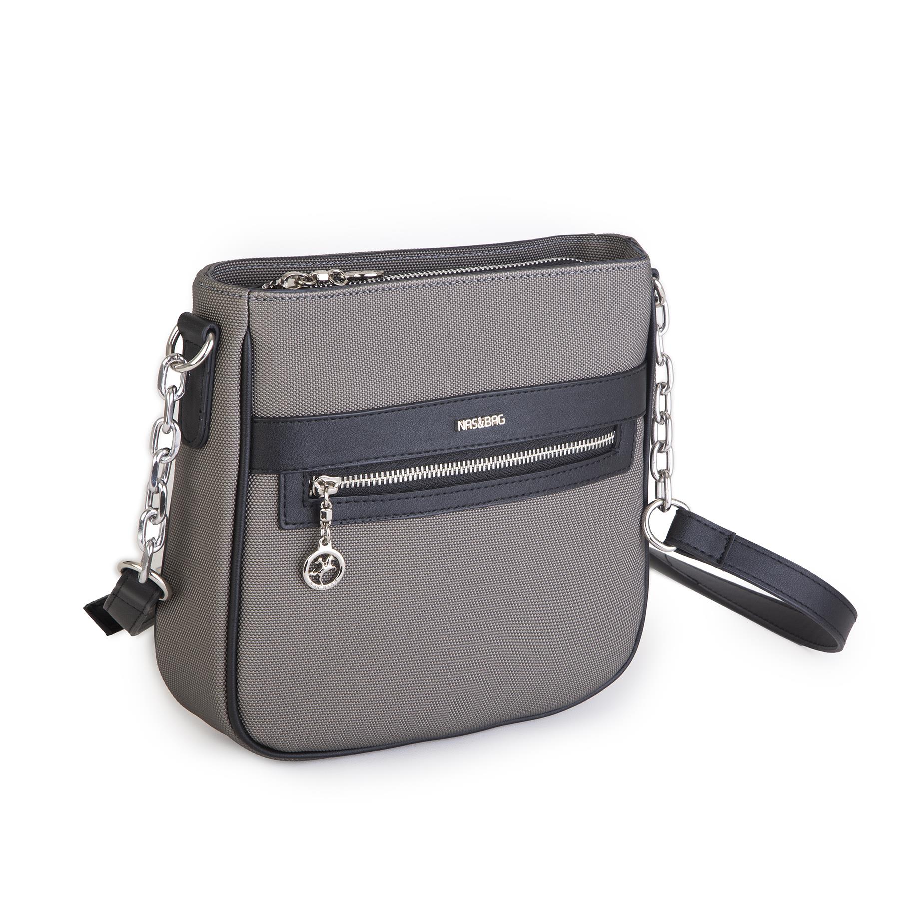 Nas Bag Kadın Çapraz Çanta Spor Ayarlanabilir Askılı Gri Siyah Lacst (ürün ölçüsü :24x24x7 cm)