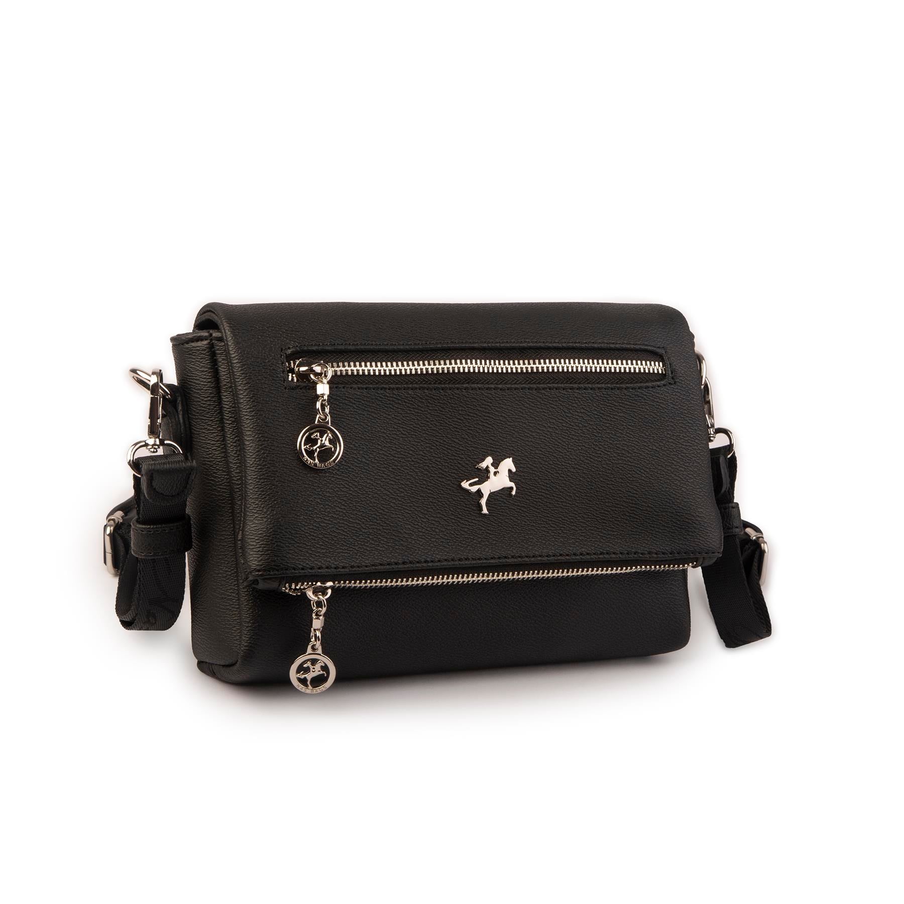 Nas Bag Kadın Çapraz Çok Cepli Spor Çanta Siyah Mercan  (25x18x7 cm )
