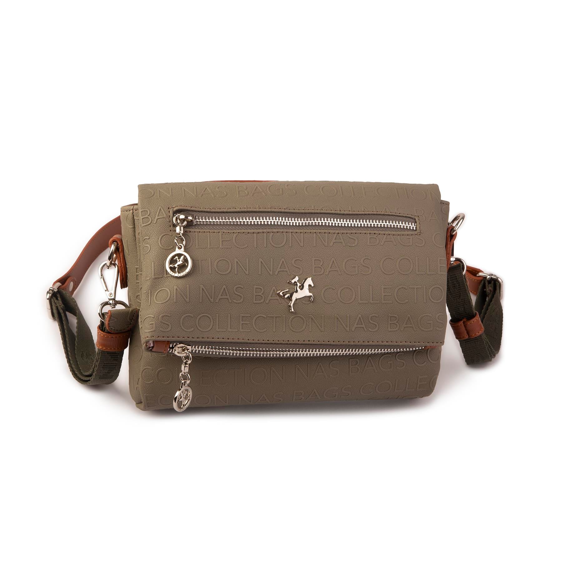 Nas Bag Kadın Çapraz Çok Cepli Spor Çanta Yeşil  Taba Gofraj (25x18x7 cm )