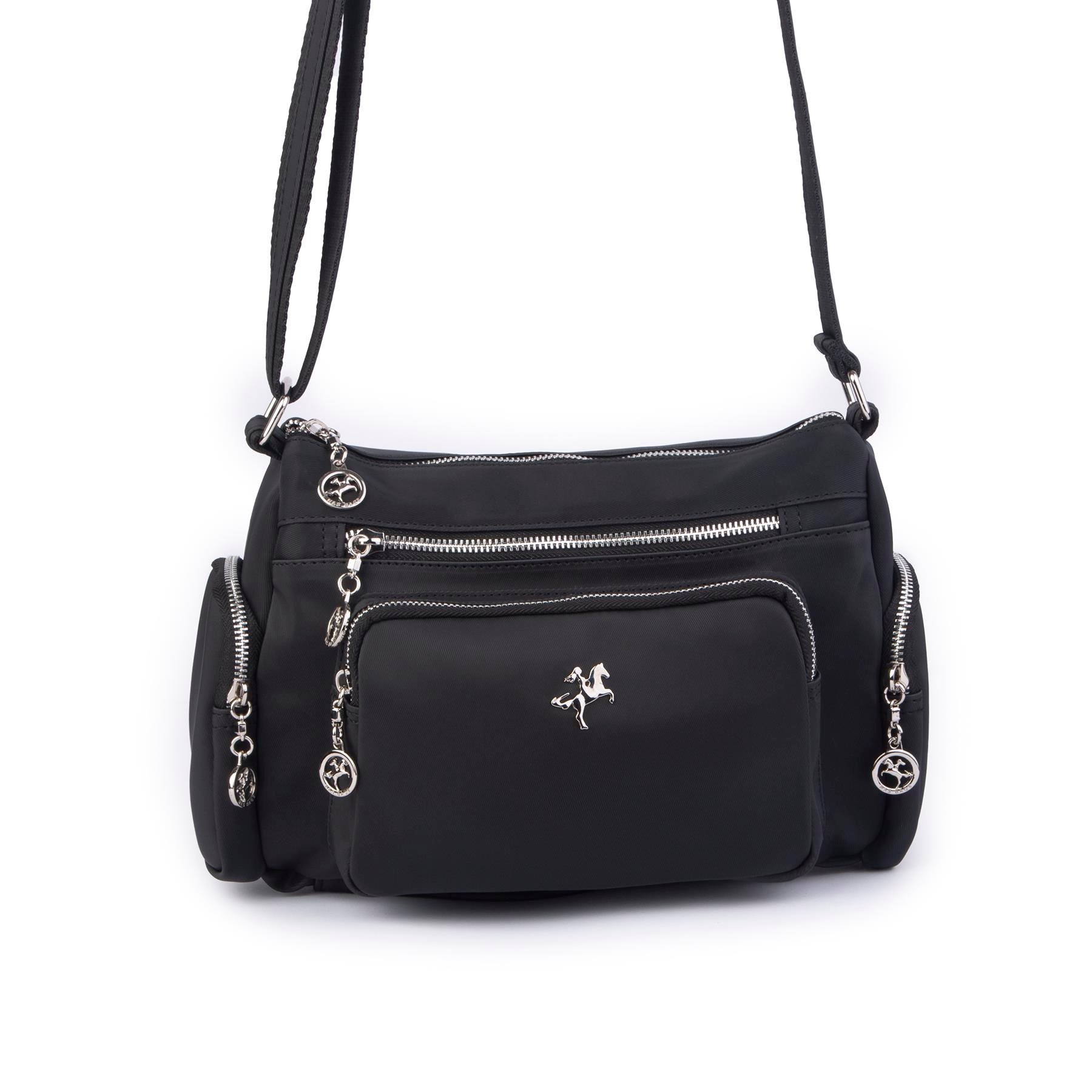 Nas Bag Kadın Çapraz Çok Gözlü Günlük Çanta Siyah  Buzzy ( 30x22 cm ebatlarındadır.)