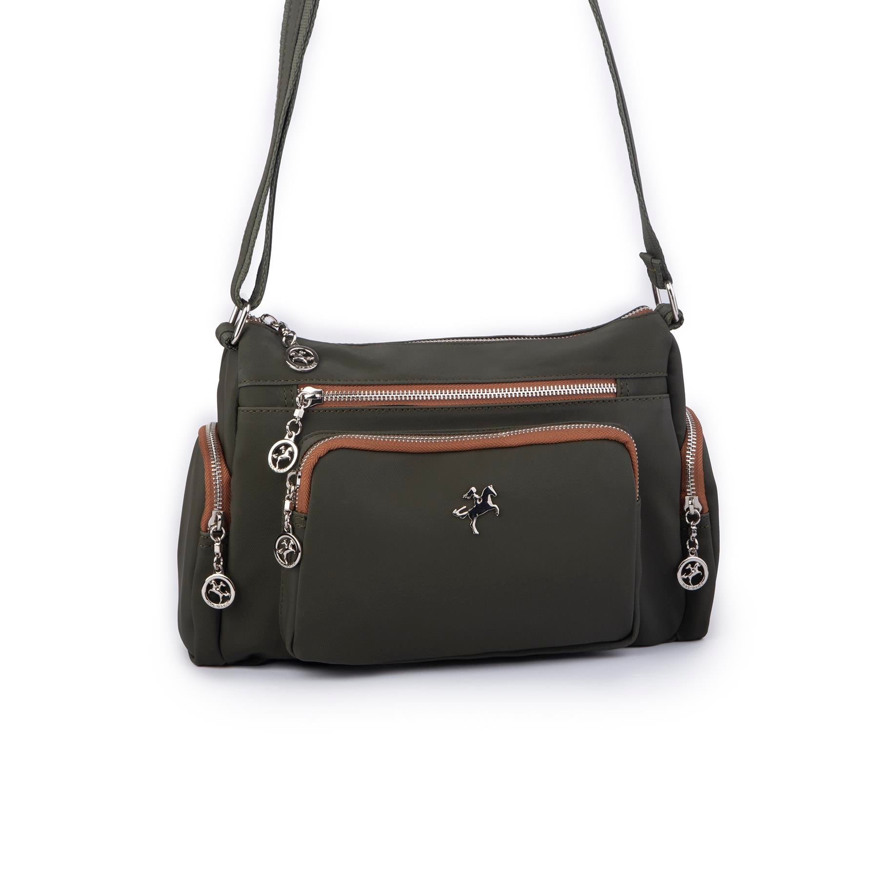 Nas Bag Kadın Çapraz Çok Gözlü Günlük Çanta Yeşil  Taba  Buzzy ( 30x22 cm ebatlarındadır.)