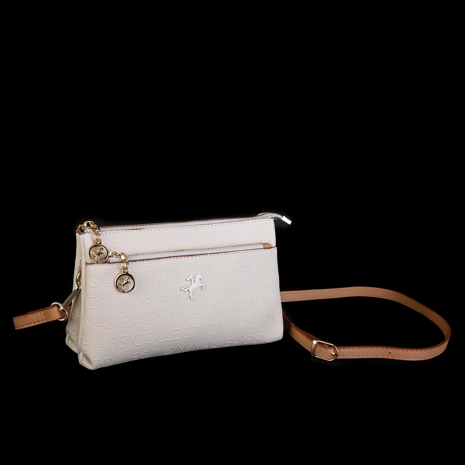 Nas Bag Kadın Çapraz ve Clutch Çanta Bilek ve Çapraz Askılı Krem Camel  Gofraj  (24x15 cm) 