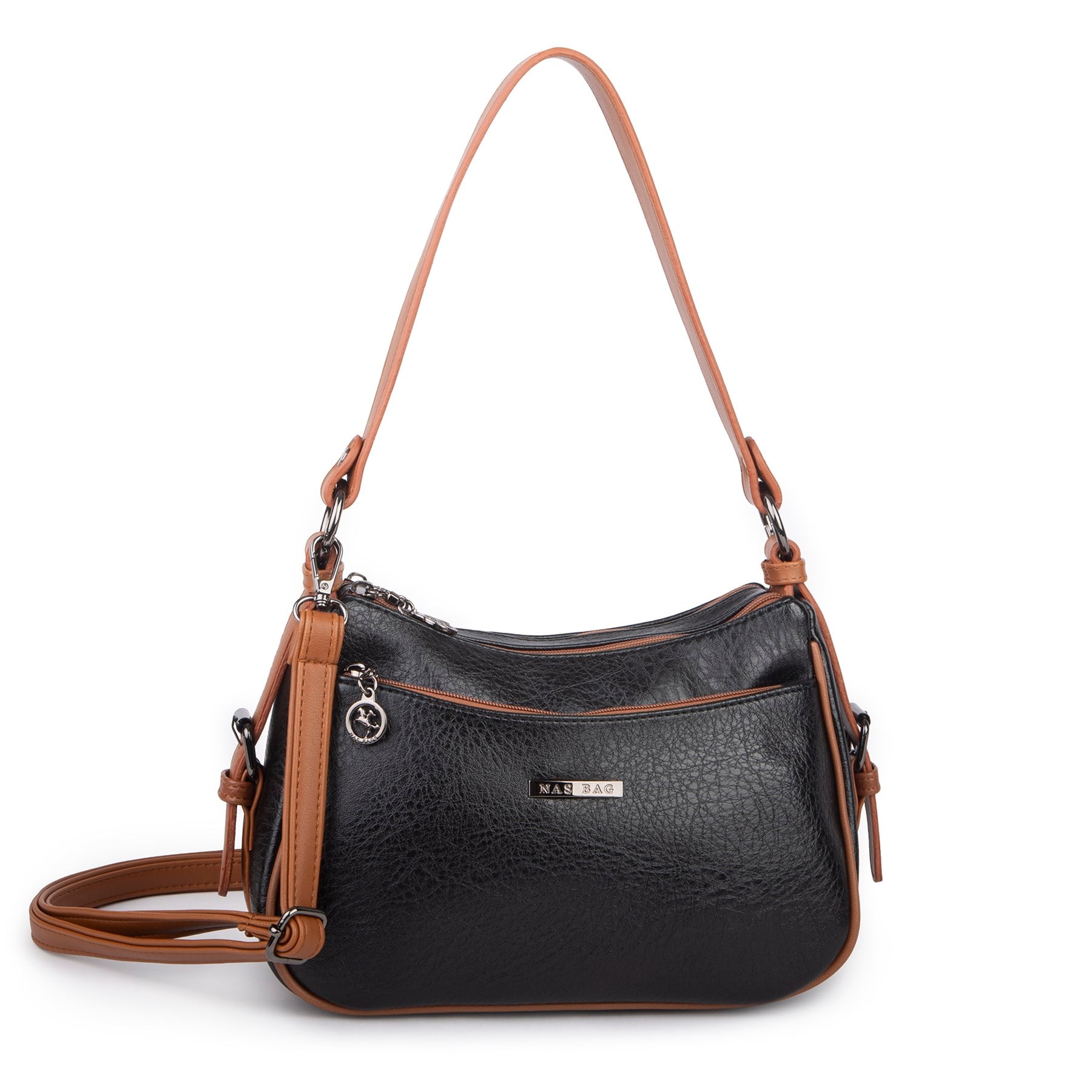 Nas Bag Kadın Çapraz ve Omuz Çanta  (27x19 cm) Siyah Taba Victoria 