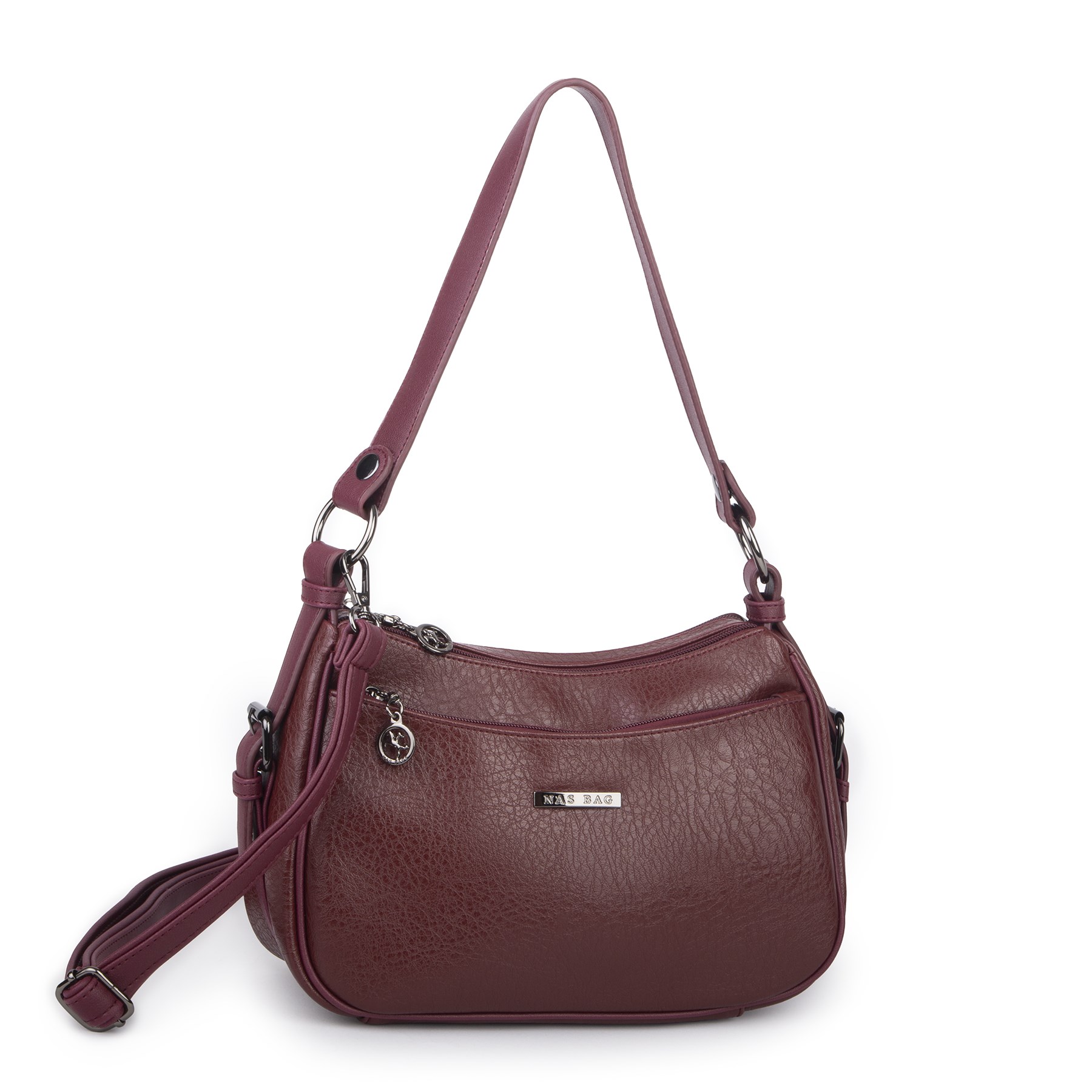 Nas Bag Kadın Çapraz ve Omuz Çanta  (27x19 cm) Bordo Victoria 