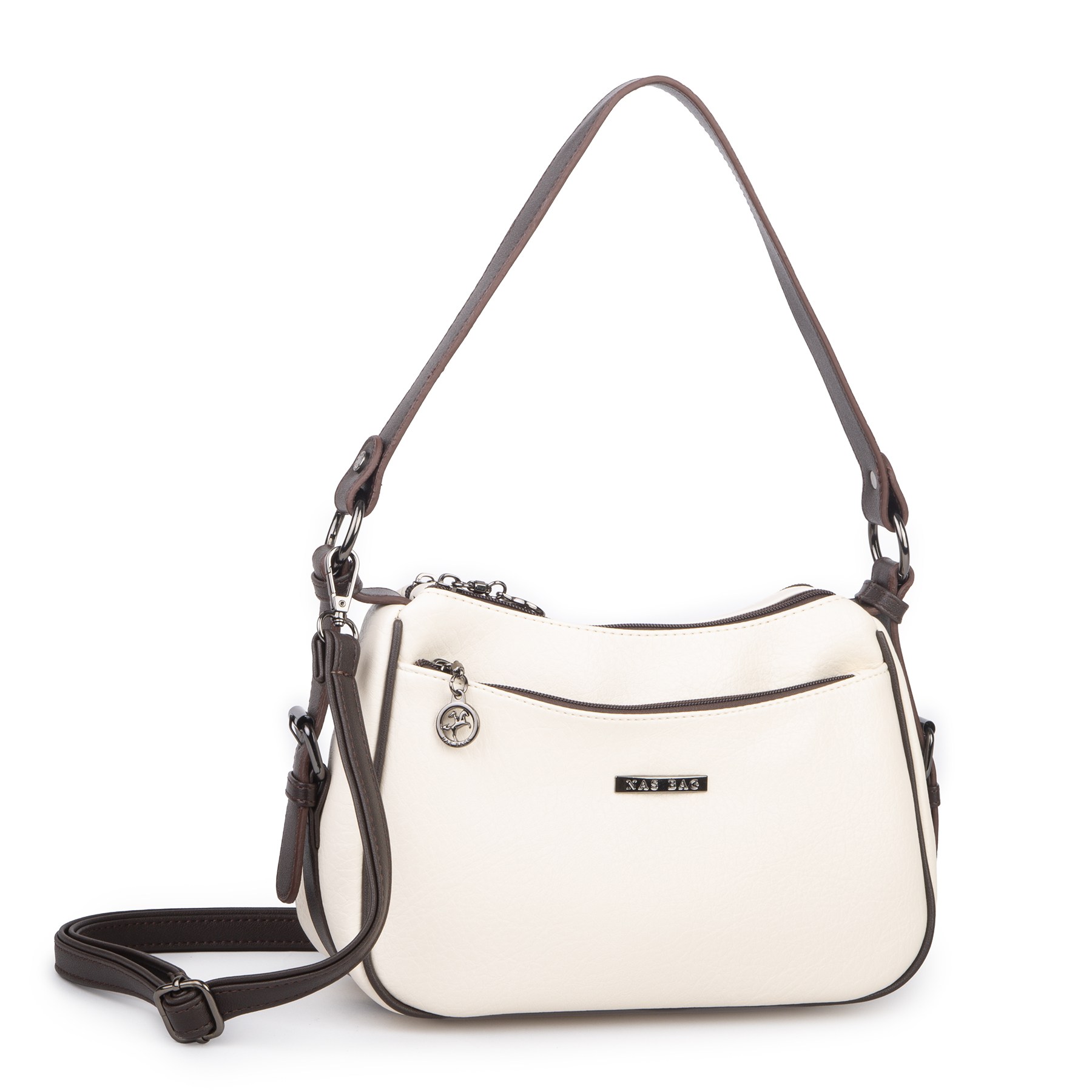 Nas Bag Kadın Çapraz ve Omuz Çanta  (27x19 cm) Krem Kahve Victoria 