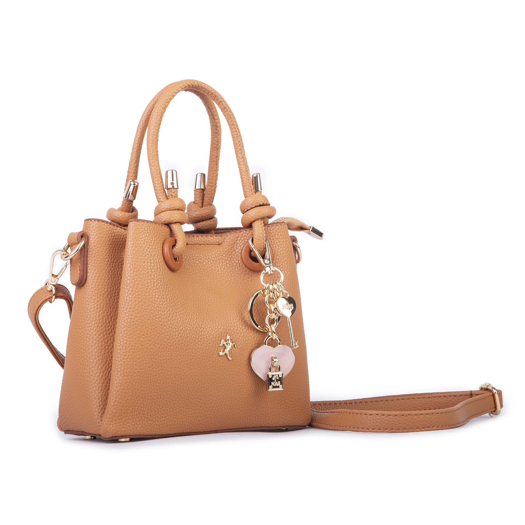 Nas Bag Kadın Charmlı Mini El ve Çapraz Çanta (en :19 cm , boy:15 cm) Hardal Lopez