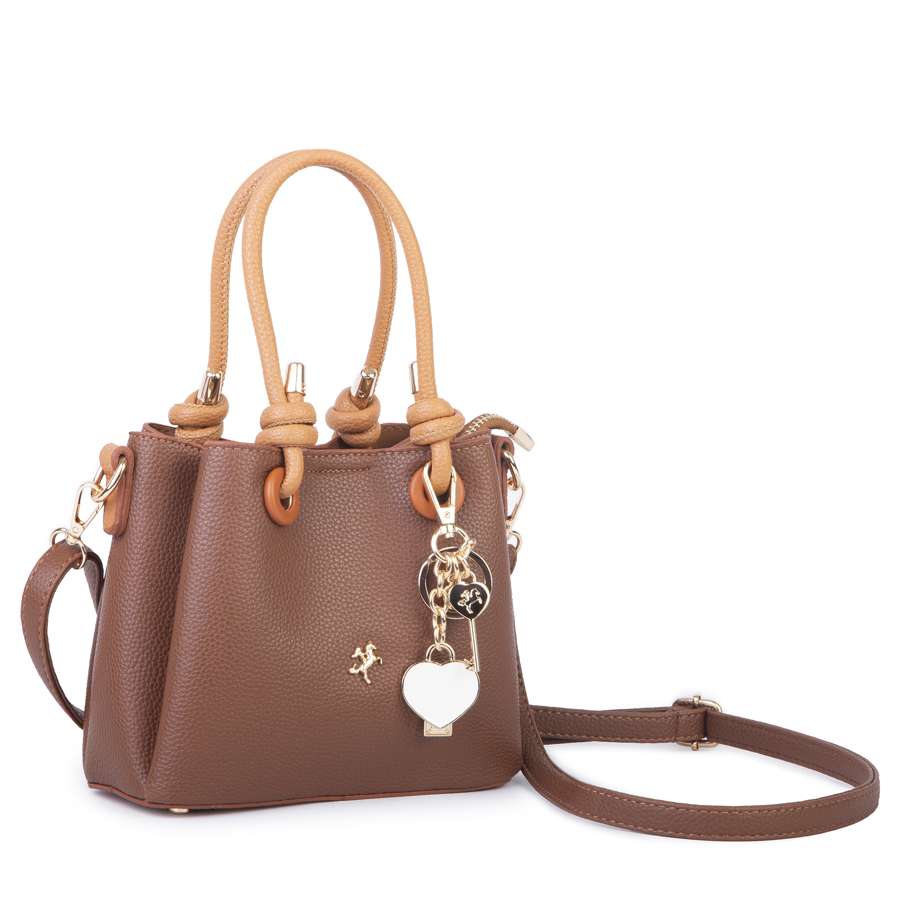 Nas Bag Kadın Charmlı Mini El ve Çapraz Çanta (en :19 cm , boy:15 cm) Taba Lopez