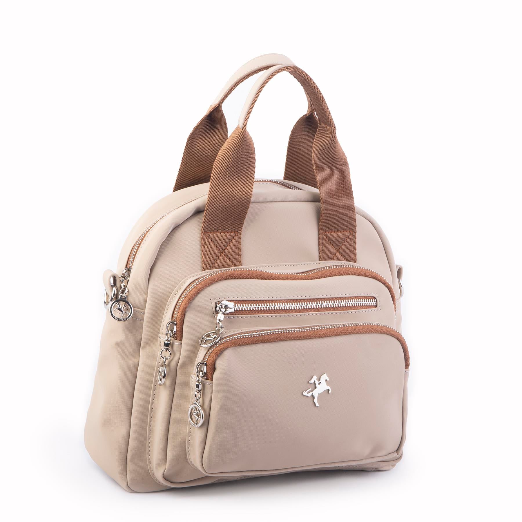 Nas Bag Kadın Çok Gözlü Dönüştürülebilir El Omuz ve Sırt Çantası Kum Taba Buzzy  ( en : 28 cm; boy :25c m)
