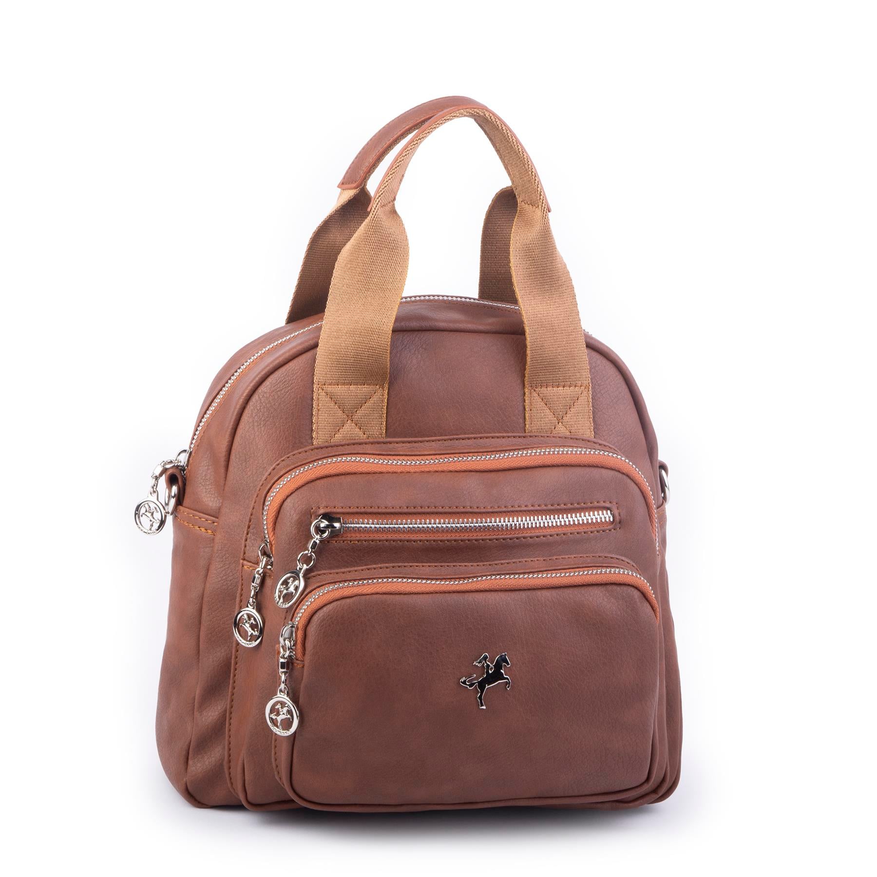 Nas Bag Kadın Çok Gözlü Dönüştürülebilir El Omuz ve Sırt Çantası Taba King  ( en : 28 cm; boy :25c m)