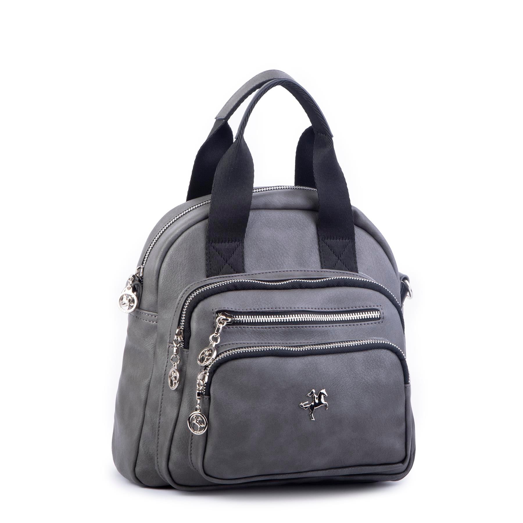 Nas Bag Kadın Çok Gözlü Dönüştürülebilir El Omuz ve Sırt Çantası Gri Siyah  King ( en : 28 cm; boy :25c m)