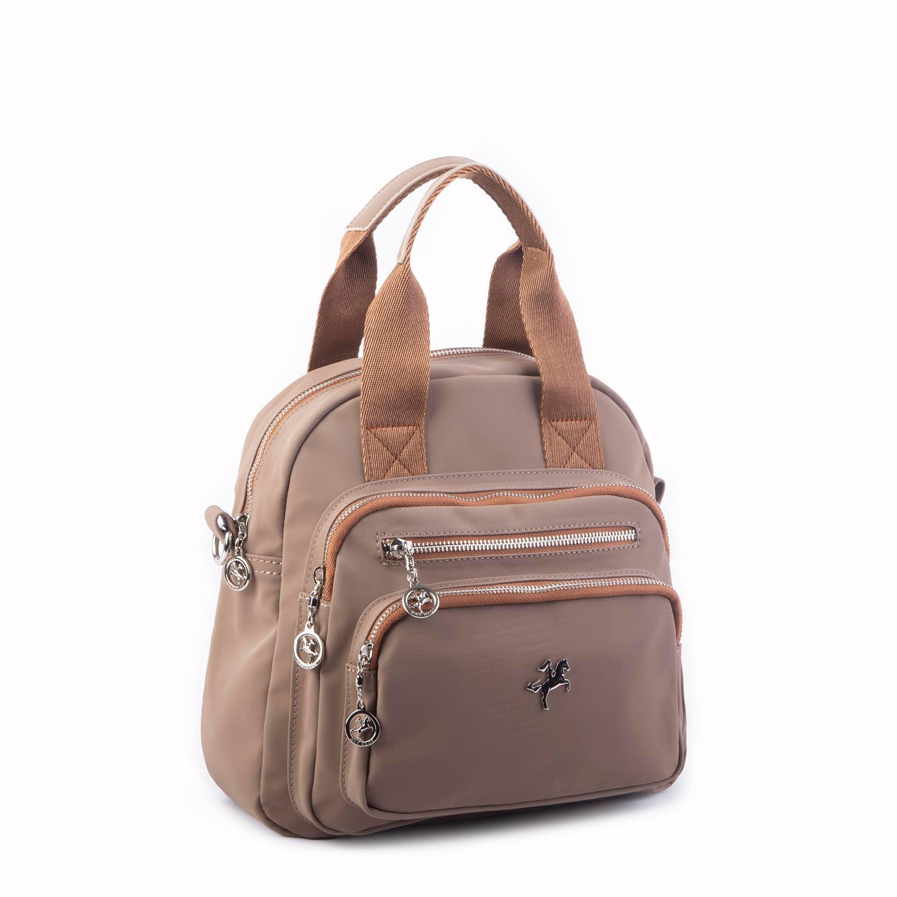 Nas Bag Kadın Çok Gözlü Dönüştürülebilir El Omuz ve Sırt Çantası Vizon Taba Buzzy  ( en : 28 cm; boy :25c m)