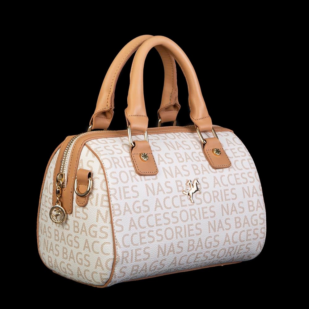 Nas Bag Kadın El Çantası Krem Camel Yazili