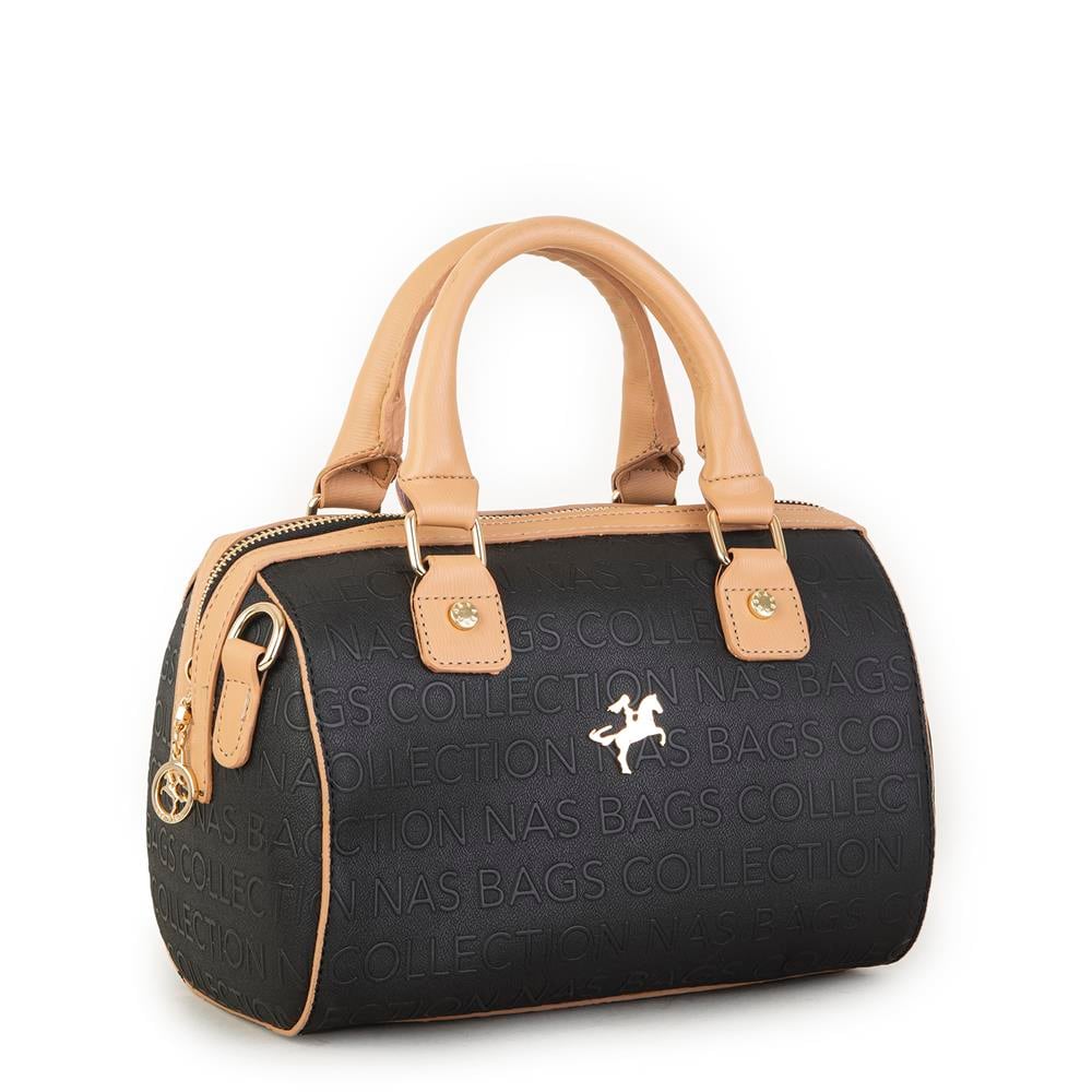 Nas Bag Kadın El Çantası Siyah Camel Gofraj 
