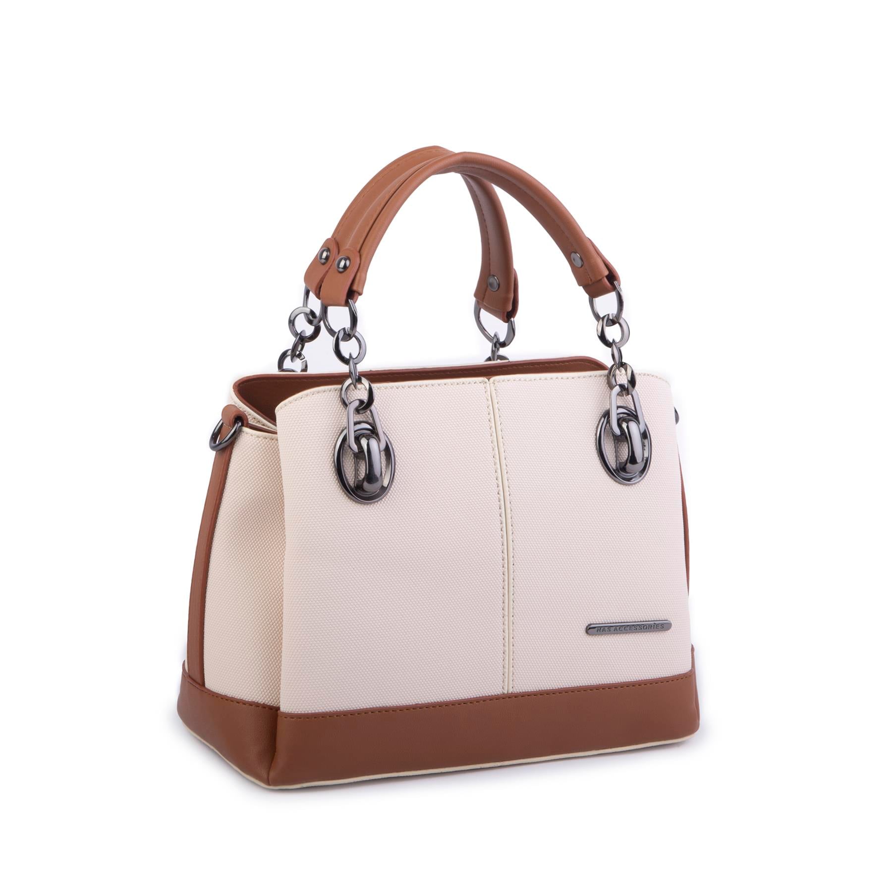 Nas Bag Kadın El ve Omuz Çantası Krem Taba Lacst (en:28 cm ; boy:21 cm )