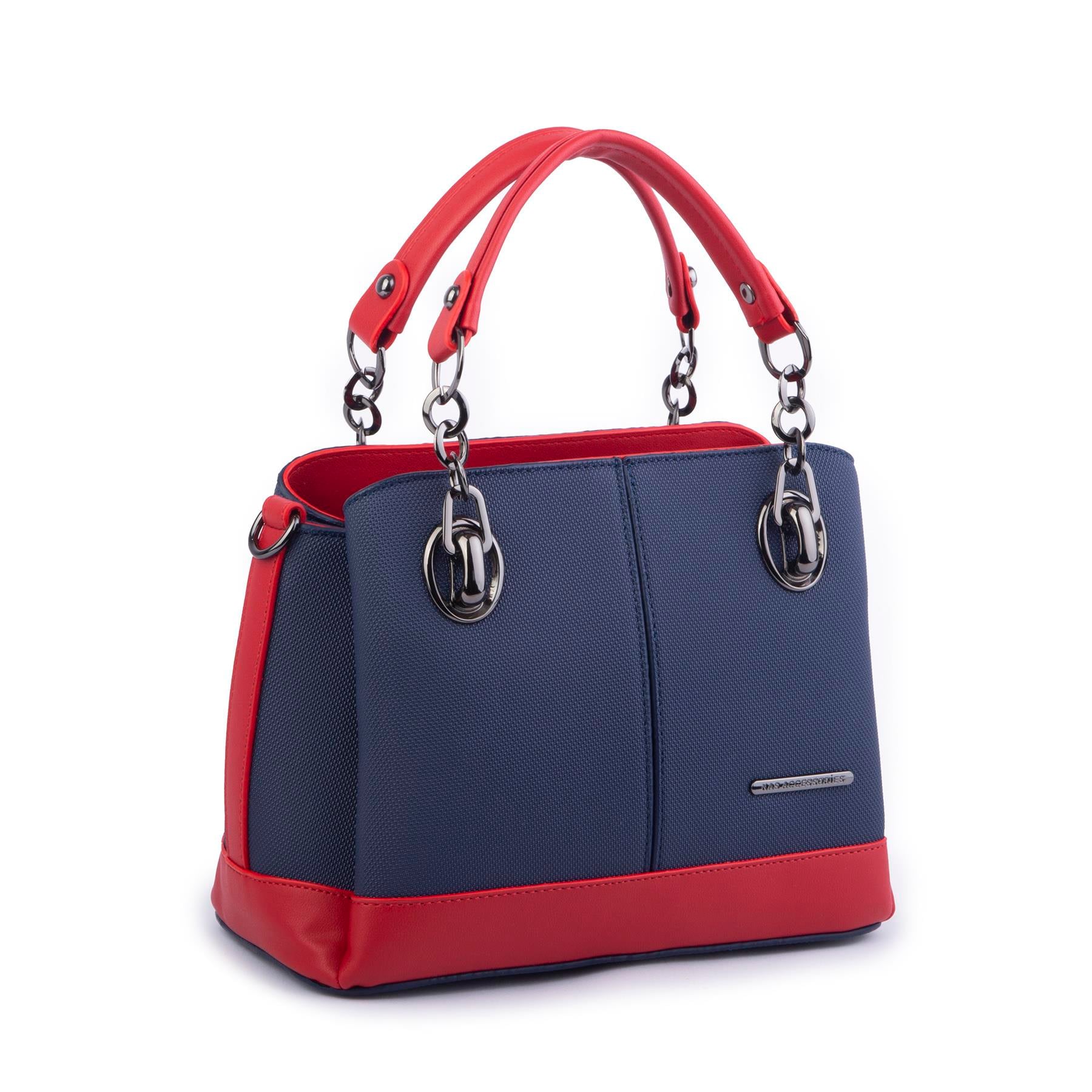 Nas Bag Kadın El ve Omuz Çantası Lacivert Kırmızı Lacst  (en:28 cm ; boy:21 cm )