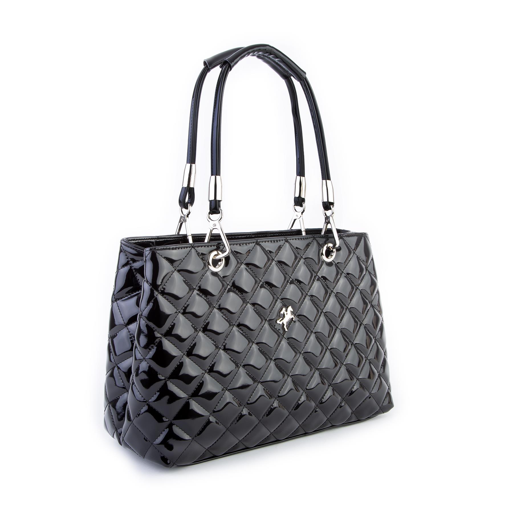 Nas Bag Kadın El ve Omuz  Çantası Siyah Rugan ( en :23 cm x boy :36 cm )