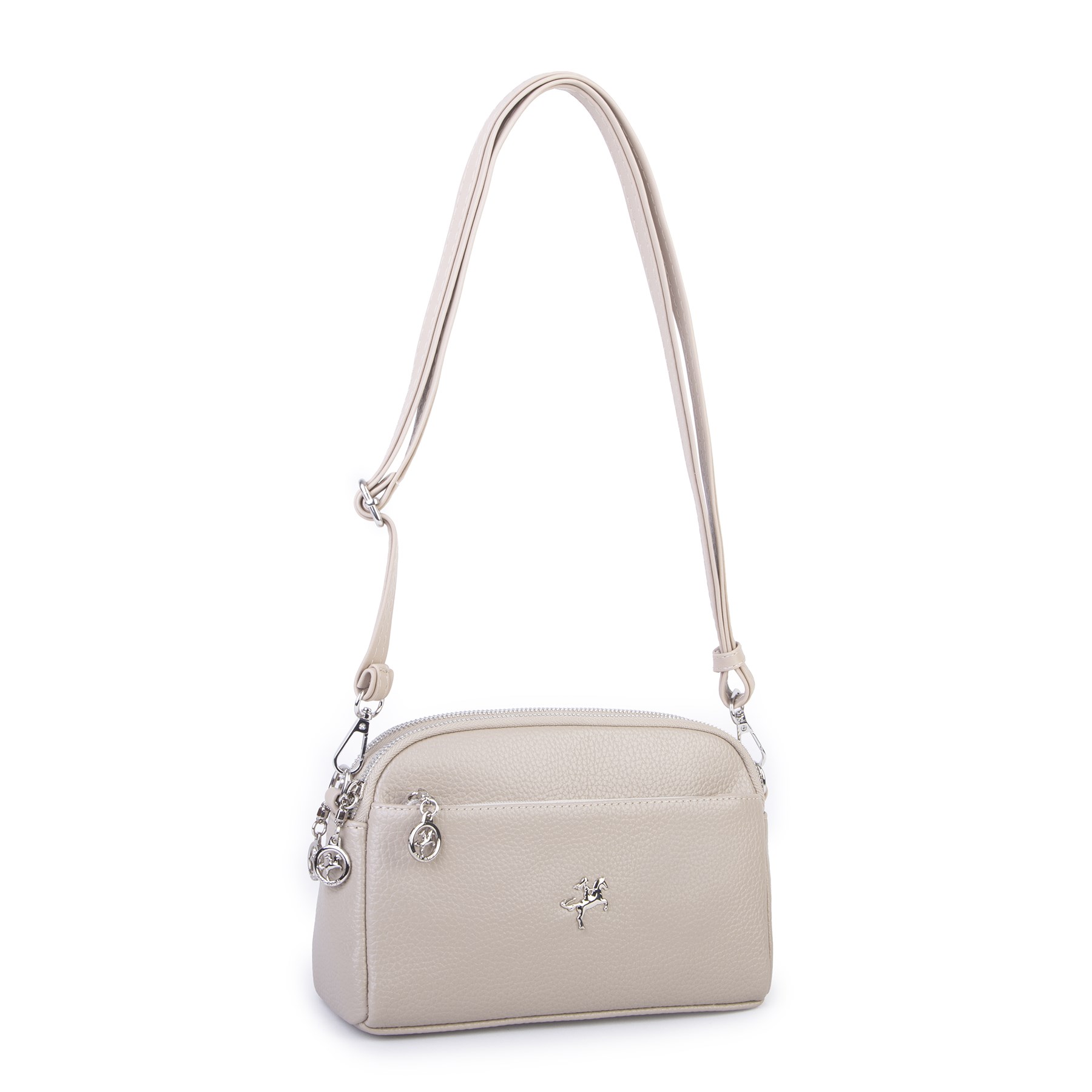 Nas Bag Kadın Günlük Sade Şık Çok Gözlü Çapraz Çanta (23x14 cm) Kum Lopez