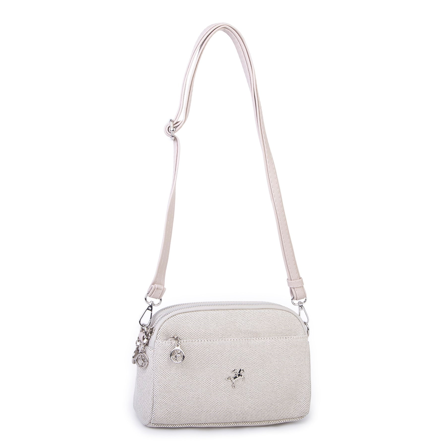 Nas Bag Kadın Günlük Sade Şık Çok Gözlü Çapraz Çanta (23x14 cm) Kum Kanvas