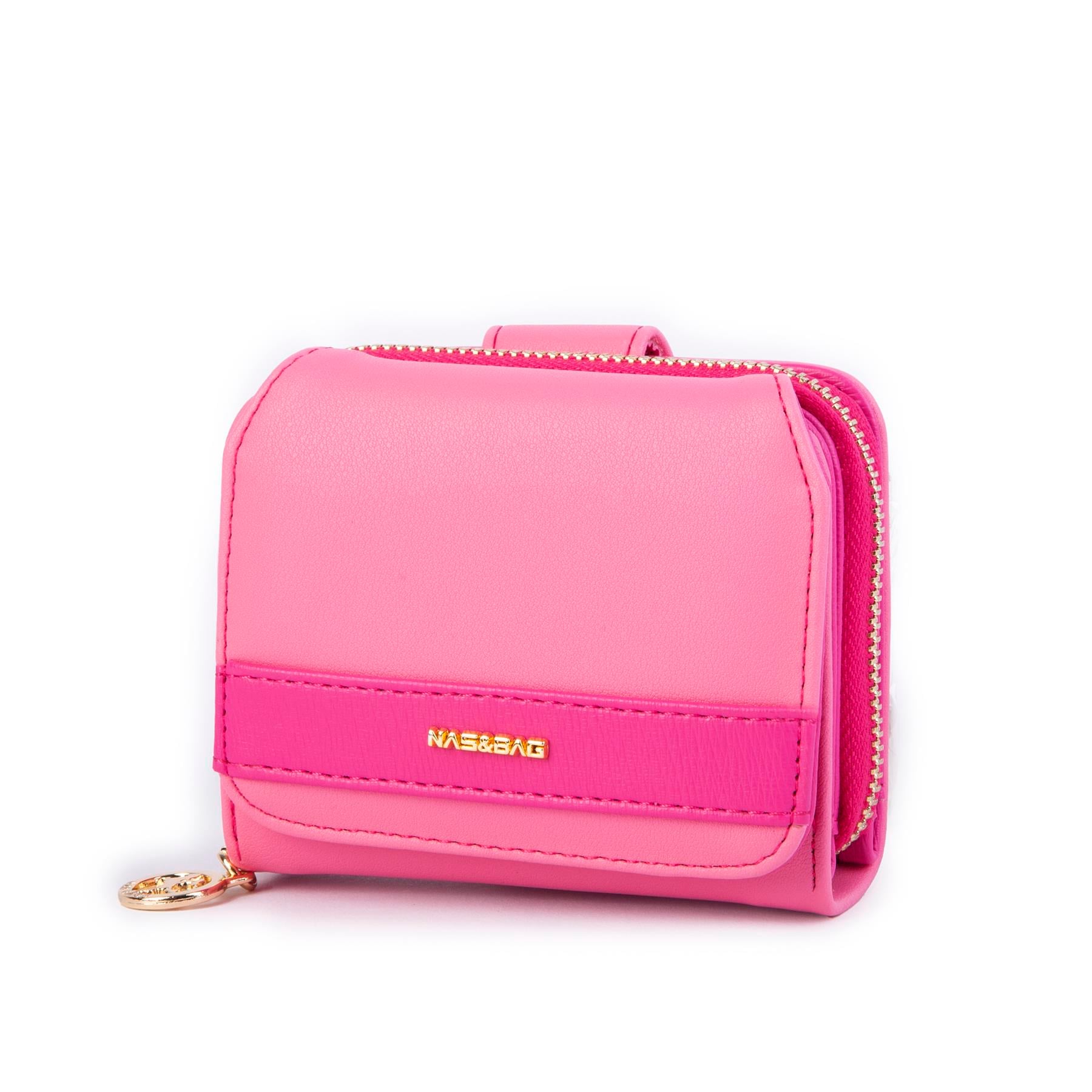 Nas Bag Kadın Kartlık Kağıt ve Demir Para ile Fotoğraflıklı Çok Fonksiyonlu Midi Boy Cüzdan  Fuşya Dona (en:11 cm boy: 8 cm )
