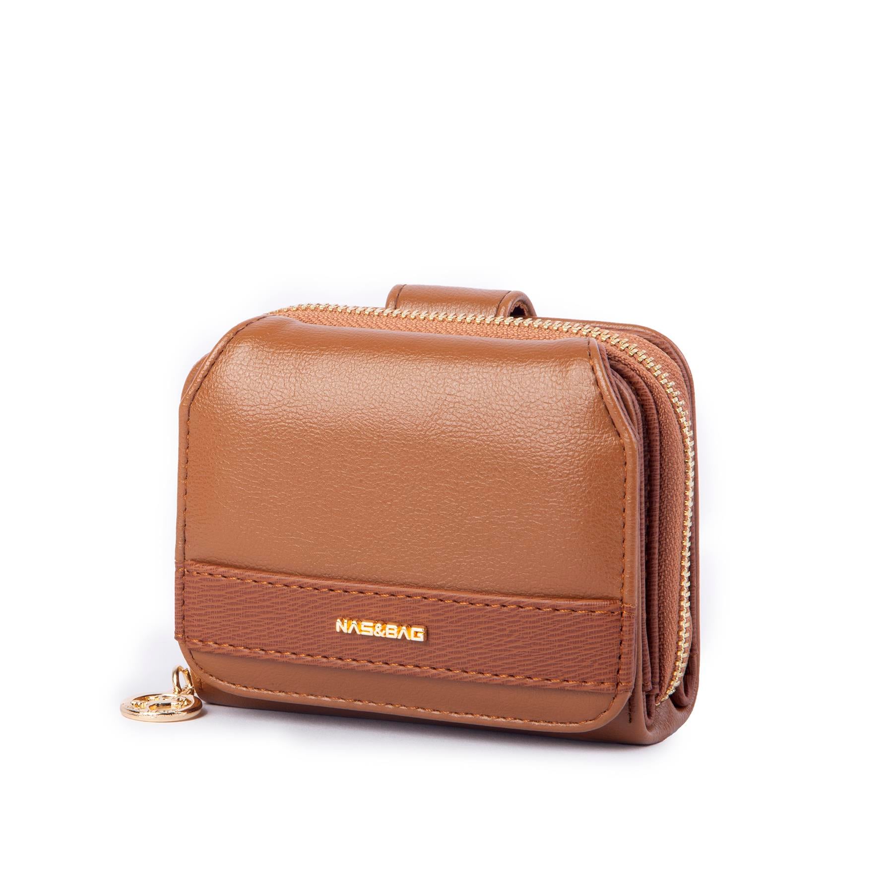 Nas Bag Kadın Kartlık Kağıt ve Demir Para ile Fotoğraflıklı Çok Fonksiyonlu Midi Boy Cüzdan  Taba Nero (en:11 cm boy: 8 cm )