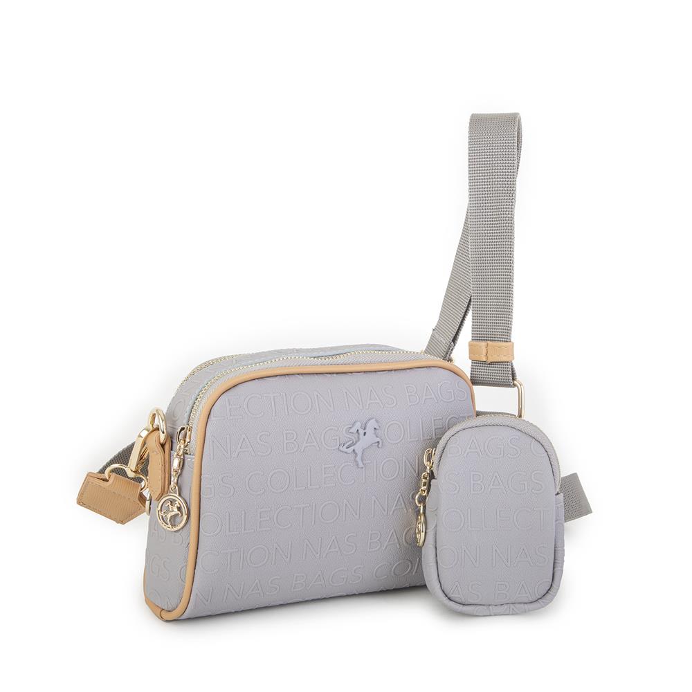 Nas Bag Kadın Mini Çapraz Çantası Gri Camel Gofraj