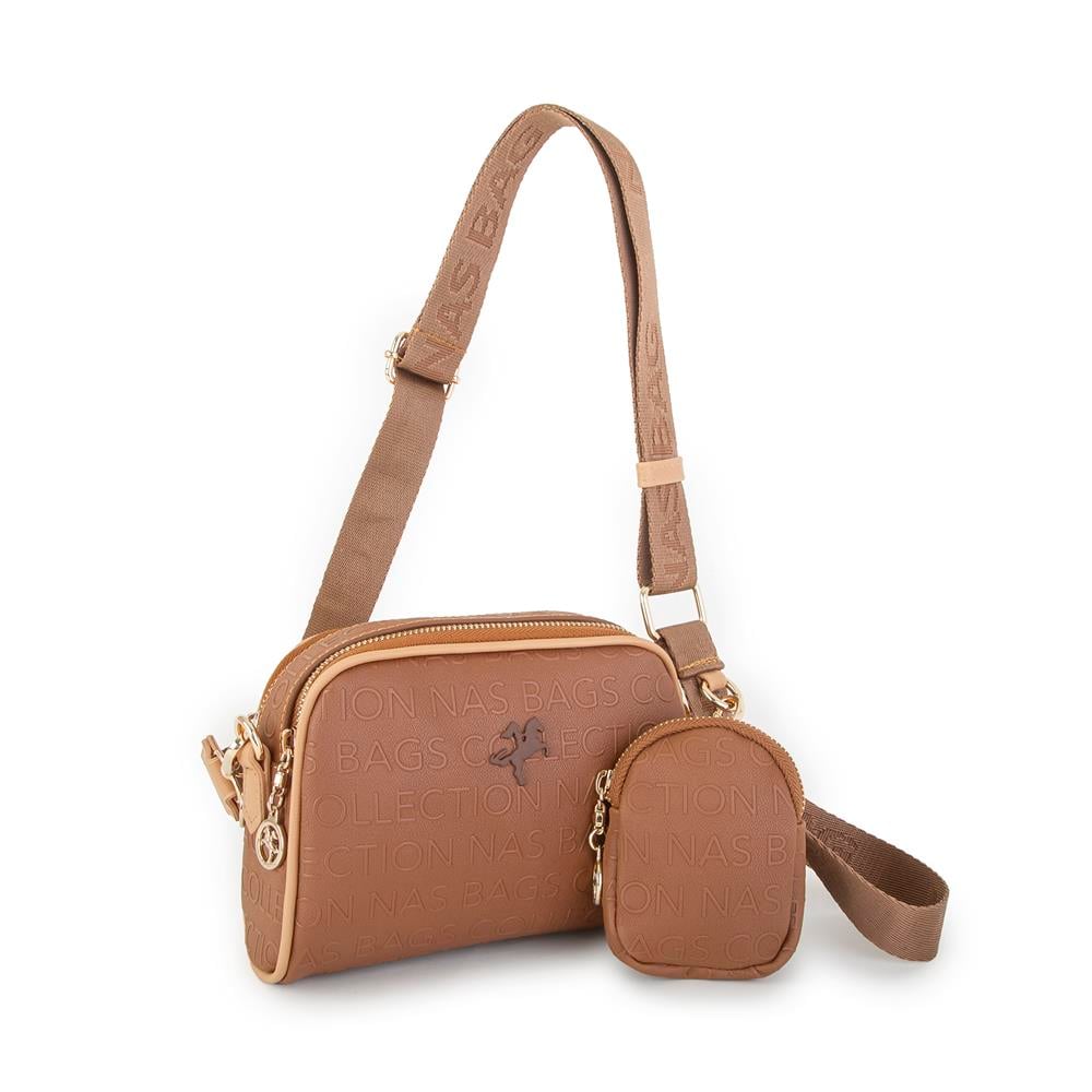 Nas Bag Kadın Mini Çapraz Çantası Taba Camel Gofraj
