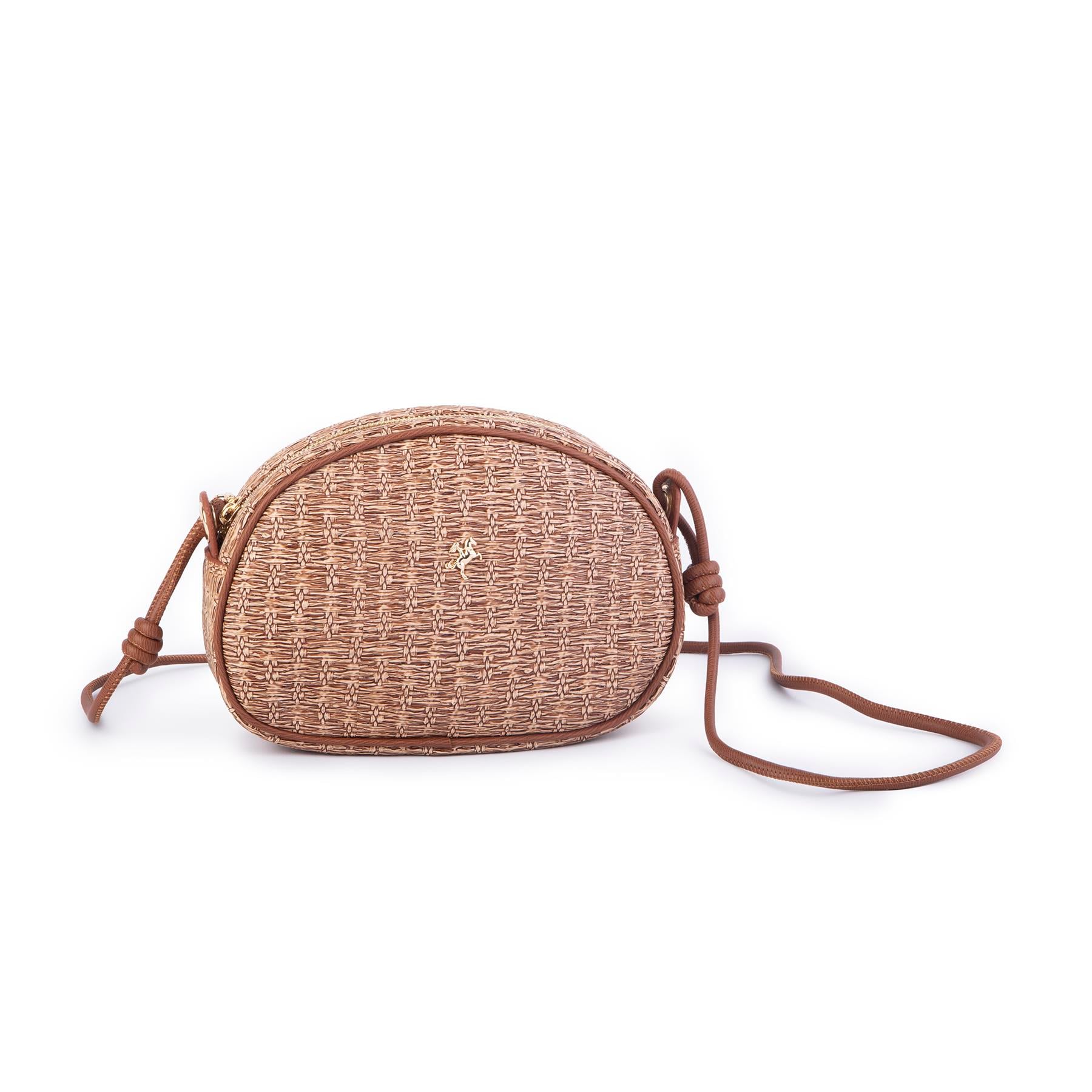 Nas Bag Kadın  Mini Çapraz Hasır Görünümlü  Çanta  Vizon Hasır  (21x16x8 cm)