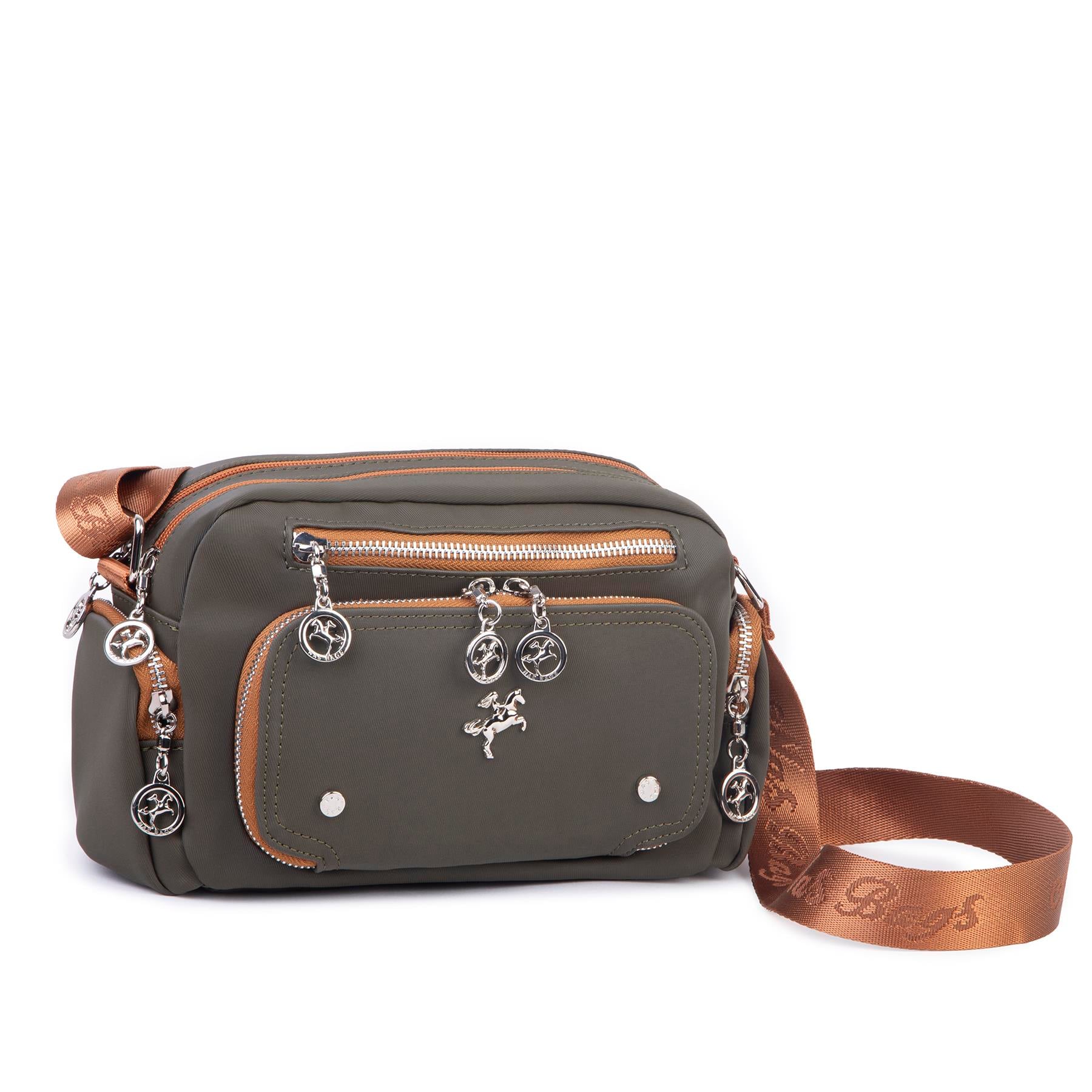 Nas Bag Kadın Mini Çok Gözlü Spor Şık Çanta ( en :25 cm , boy: 16 cm ) Yeşil  Taba Buzzy