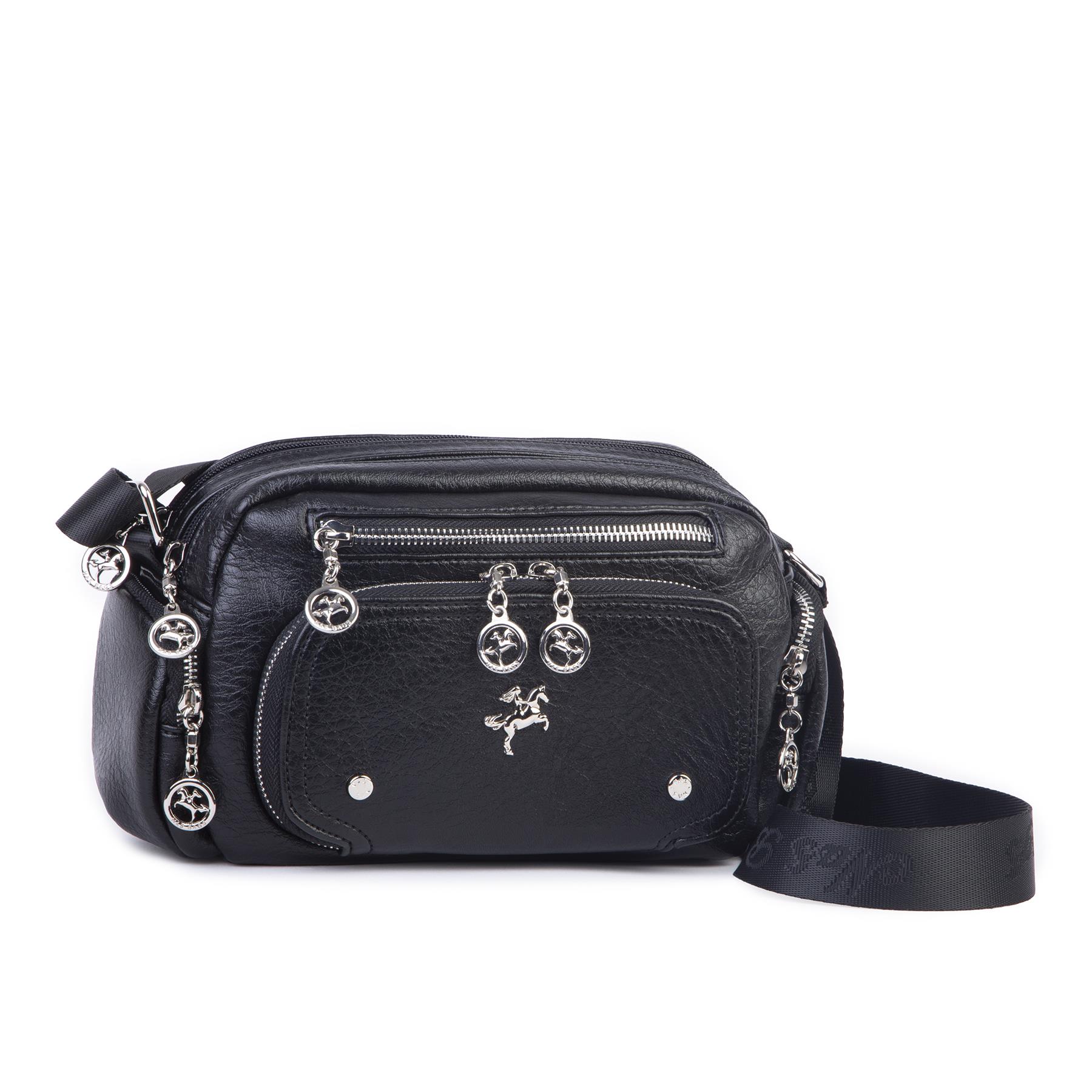 Nas Bag Kadın Mini Çok Gözlü Spor Şık Çanta ( en :25 cm , boy: 16 cm ) Siyah Victoria