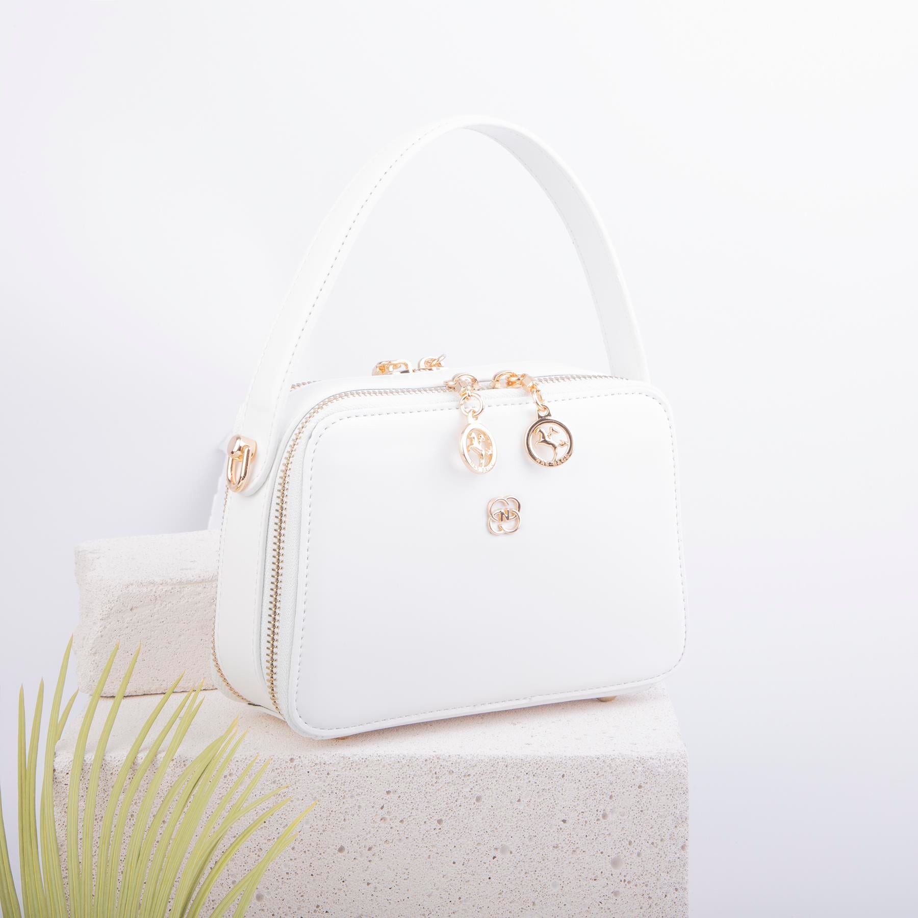 Nas Bag Kadın Mini El ve Çapraz Çanta Beyaz  (en:20 boy :15)